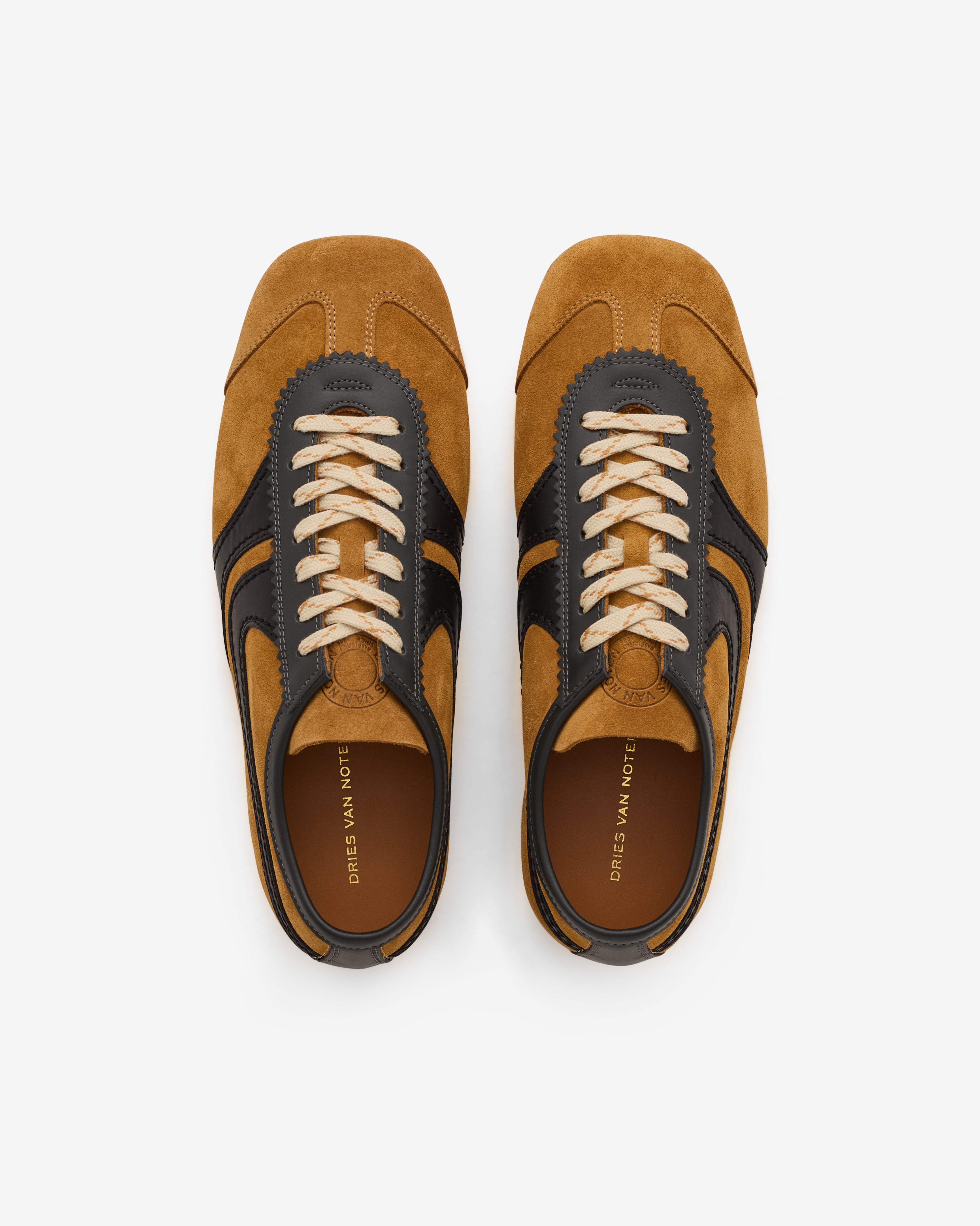 Dries Van Noten: Men's Stripe Suede Low-Top Trainers (Beige