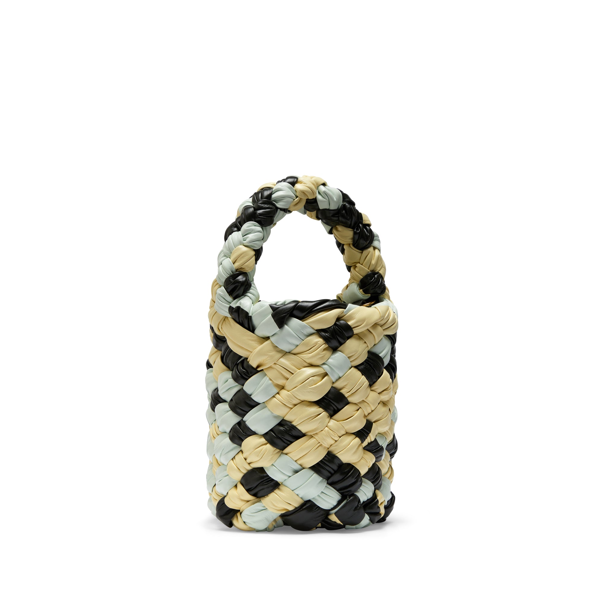 Meli Melo Black Woven Leather Santina Mini Bucket Bag at FORZIERI