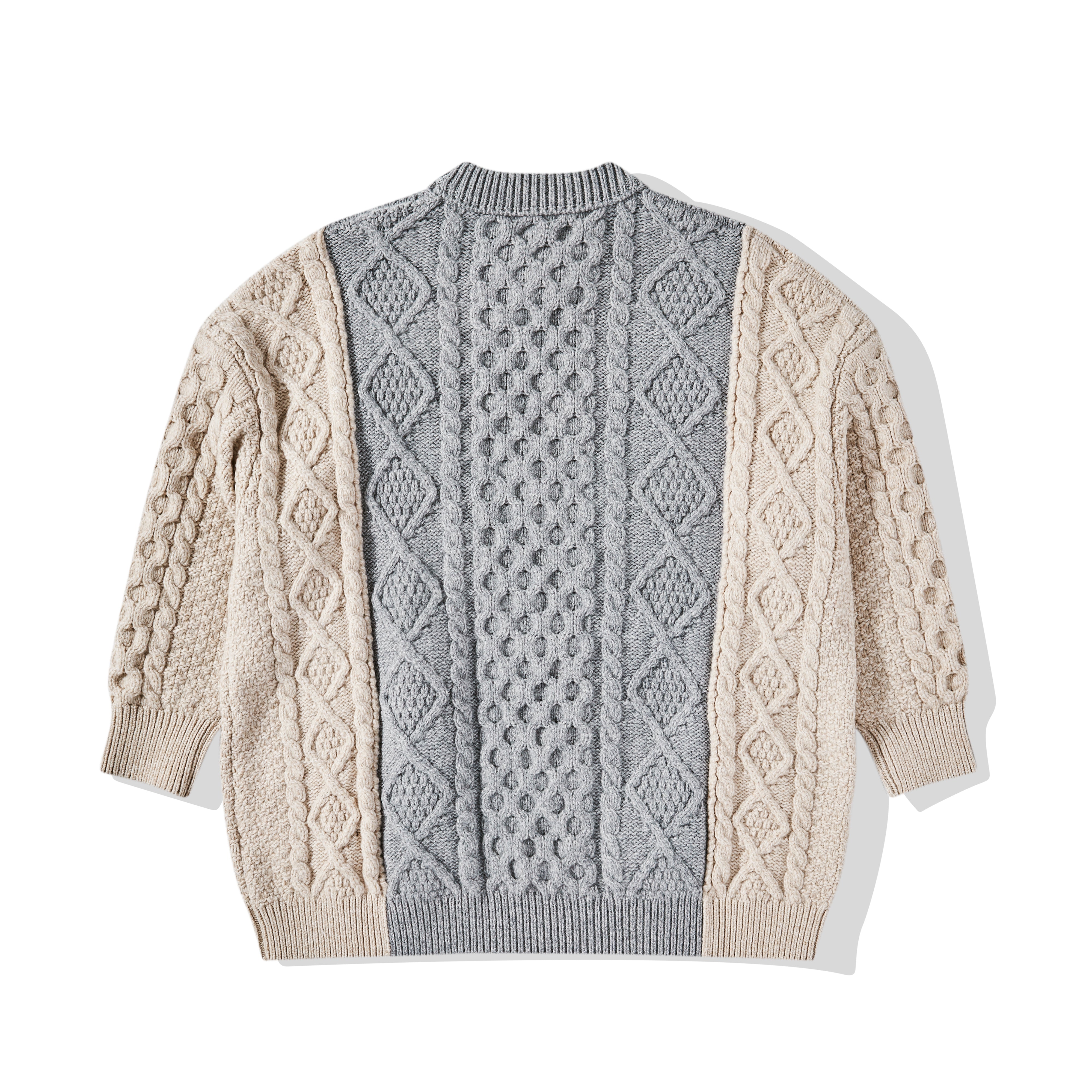 Bottega Veneta - Women's Aran Patchwork Wool Jumper - (Beige/Grey