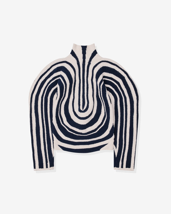 Bottega Veneta - Men's Graphic Cotton Rib Jumper - (Dove/Navy)