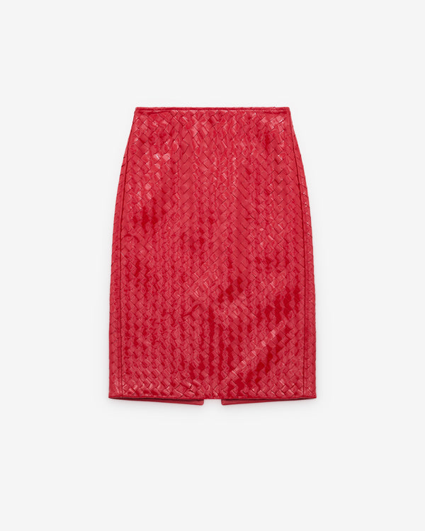 Bottega Veneta - Women’s Patent Intrecciato Leather Skirt - (Madder)