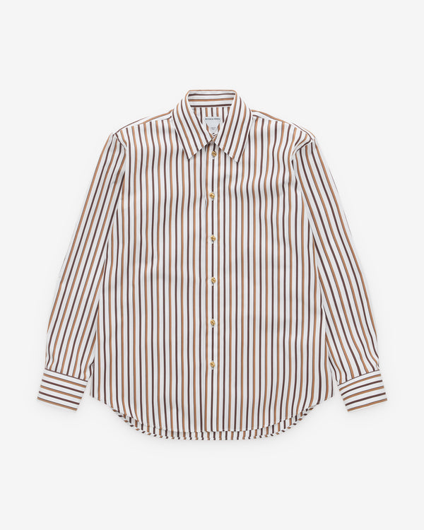 Bottega Veneta - Women’s Striped Cotton Poplin Shirt - (Chalk/Toffee/Brown)