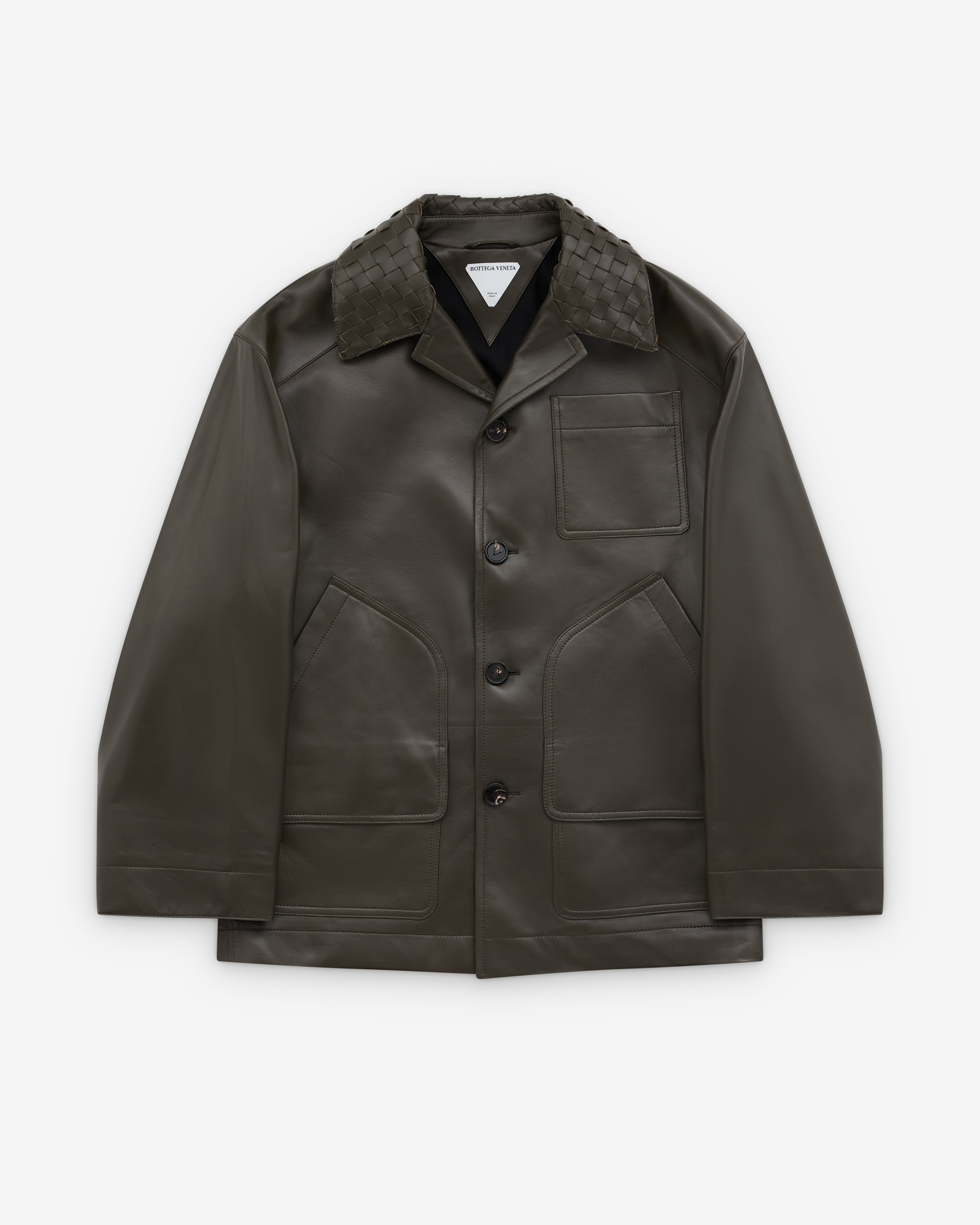 Bottega Veneta: Men's Shiny Leather Jacket (Deep Moss) | Dover