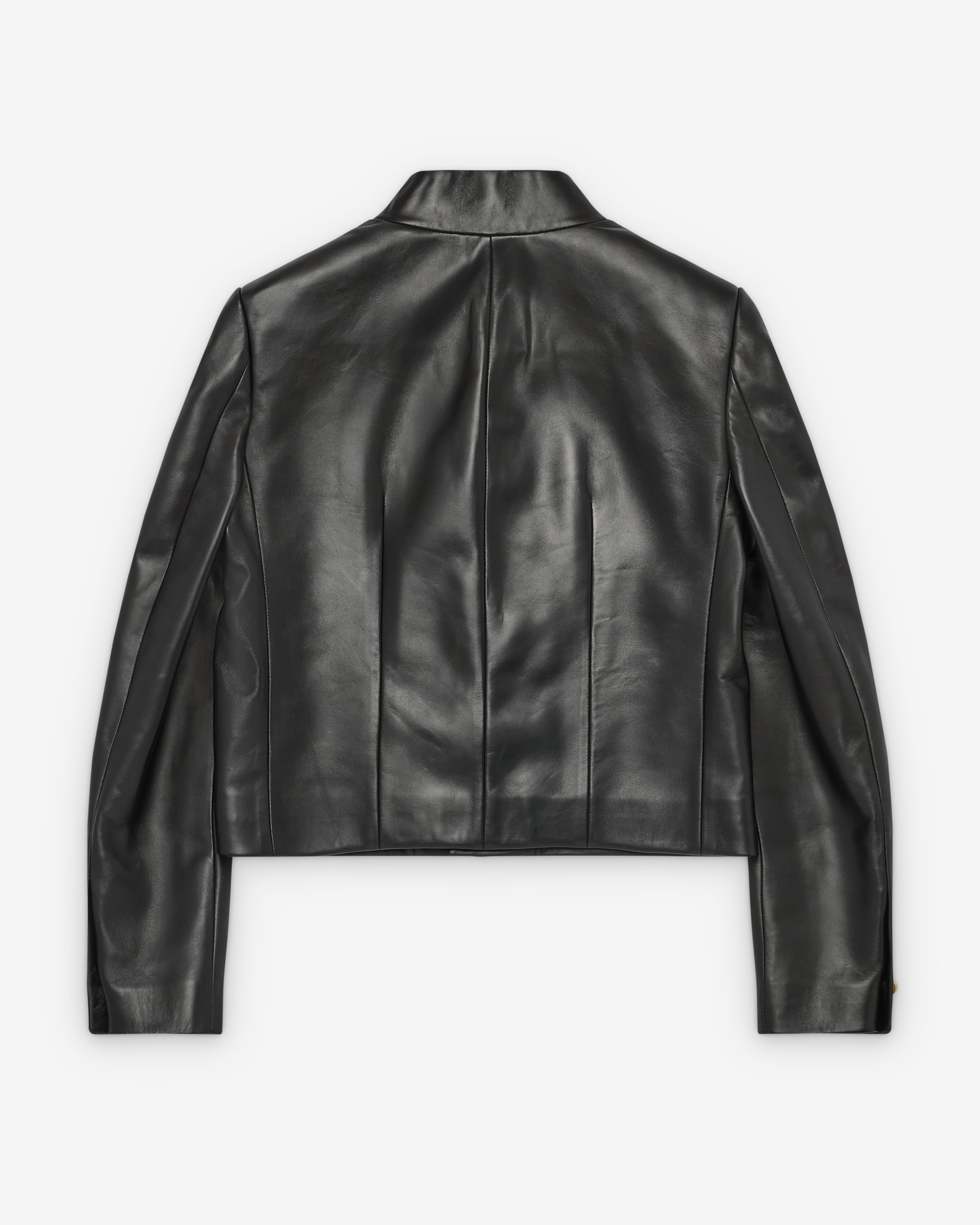 BOTTEGA VENETA イタリア製 レザージャケット 48 Bottega Veneta: Black Spread Collar Leather Jacket | SSENSE