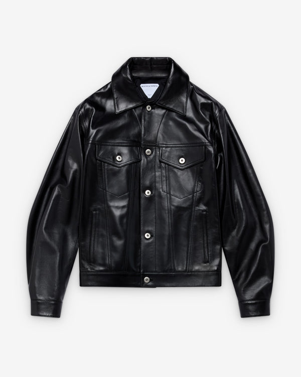 Bottega Veneta  - Women's Semi Shiny Leather Jacket - (Black)