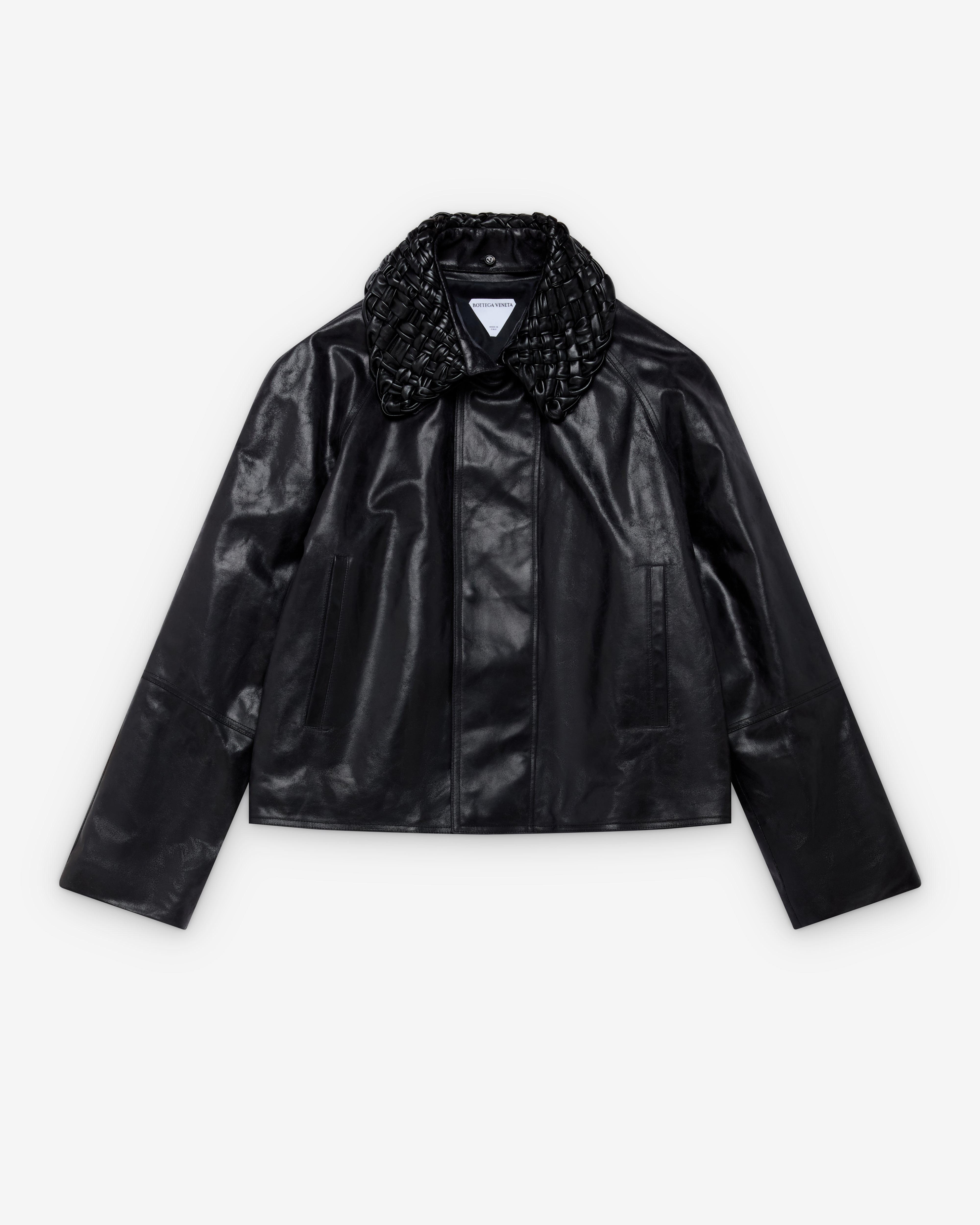 Bottega Veneta : Men's Crackled Leather Jacket (Black) | Dover