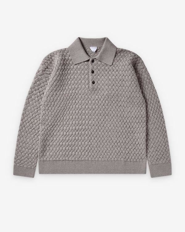 Bottega Veneta  - Men's Intrecciato Wool Polo Sweater - (Riverbed Melange)