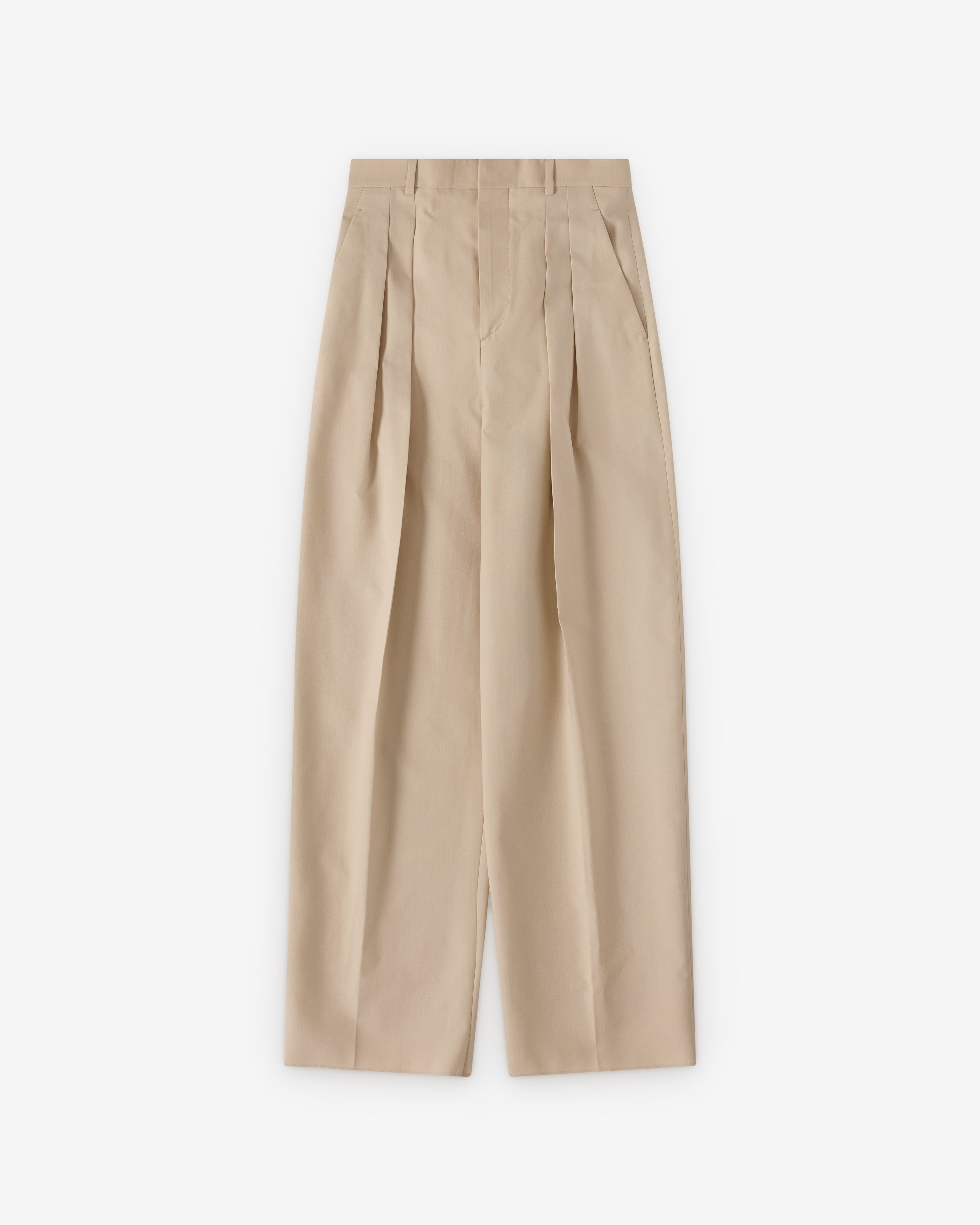 Bottega Veneta : Women's Wool Cotton Trousers (Beige/Light Blue
