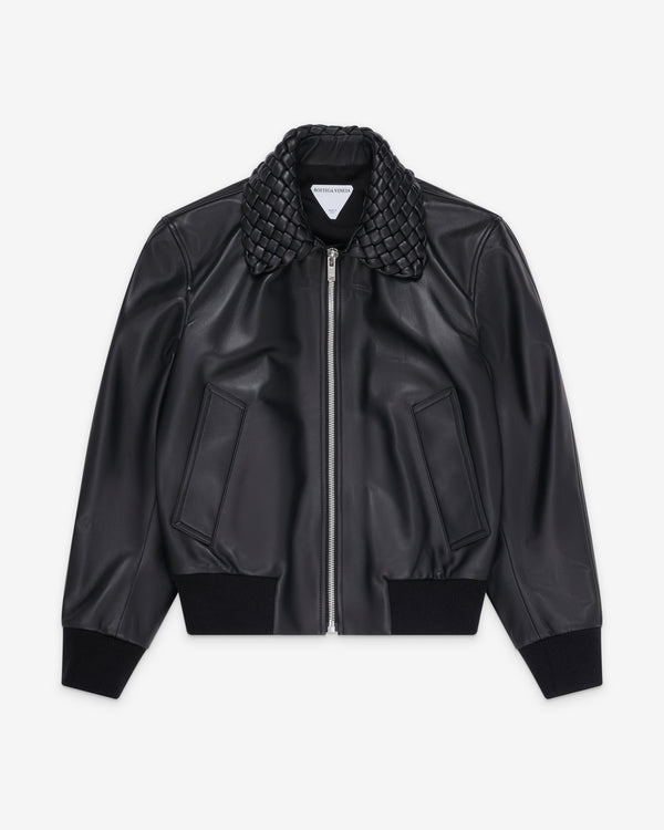 Bottega Veneta  - Women's Shiny Leather Padded Blouson - (Double Black)