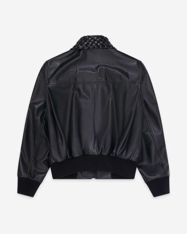 Bottega Veneta  - Women's Shiny Leather Padded Blouson - (Double Black)