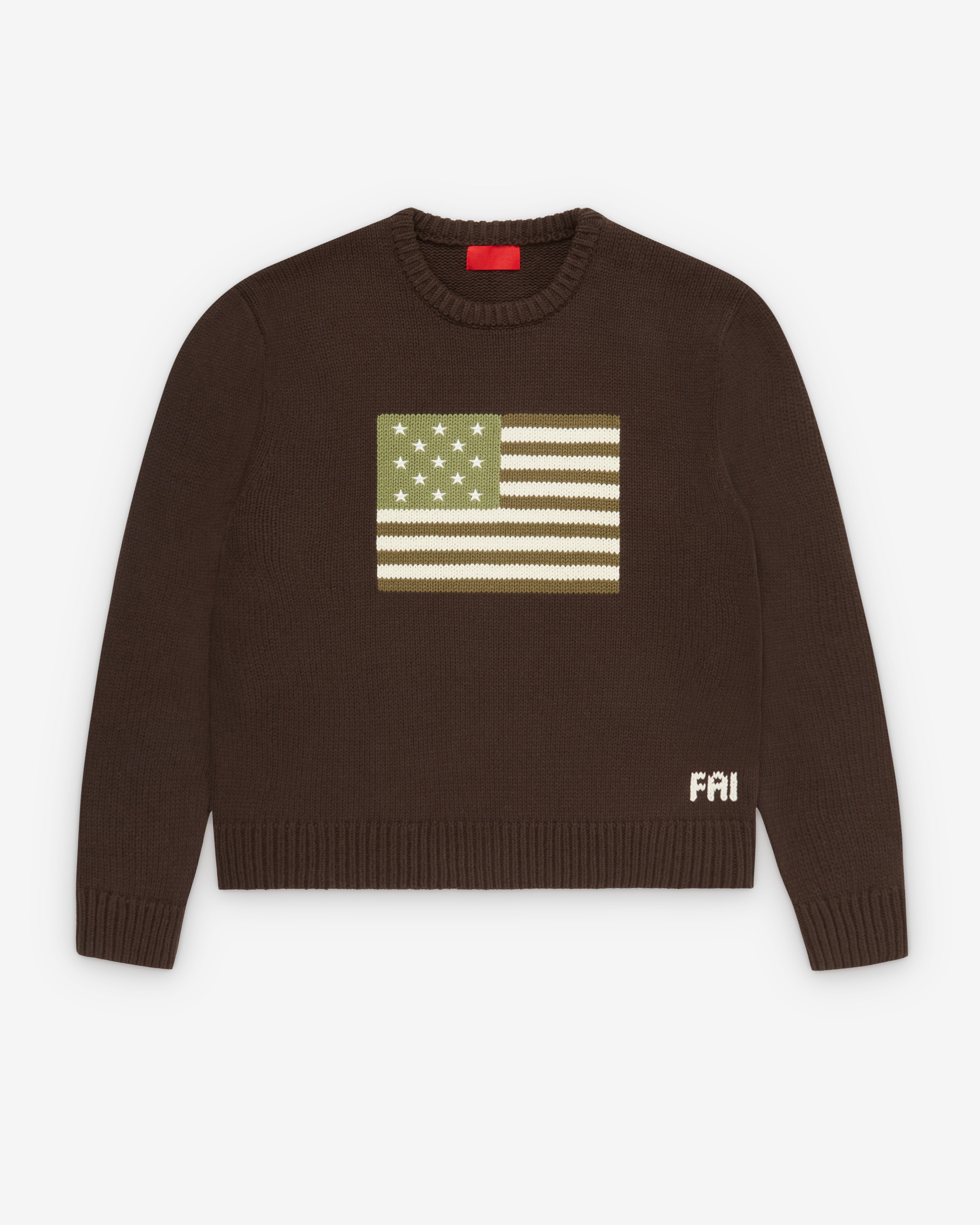 Fugazi: Men's Big Green Flag Sweater (Olive) | Dover Street Market