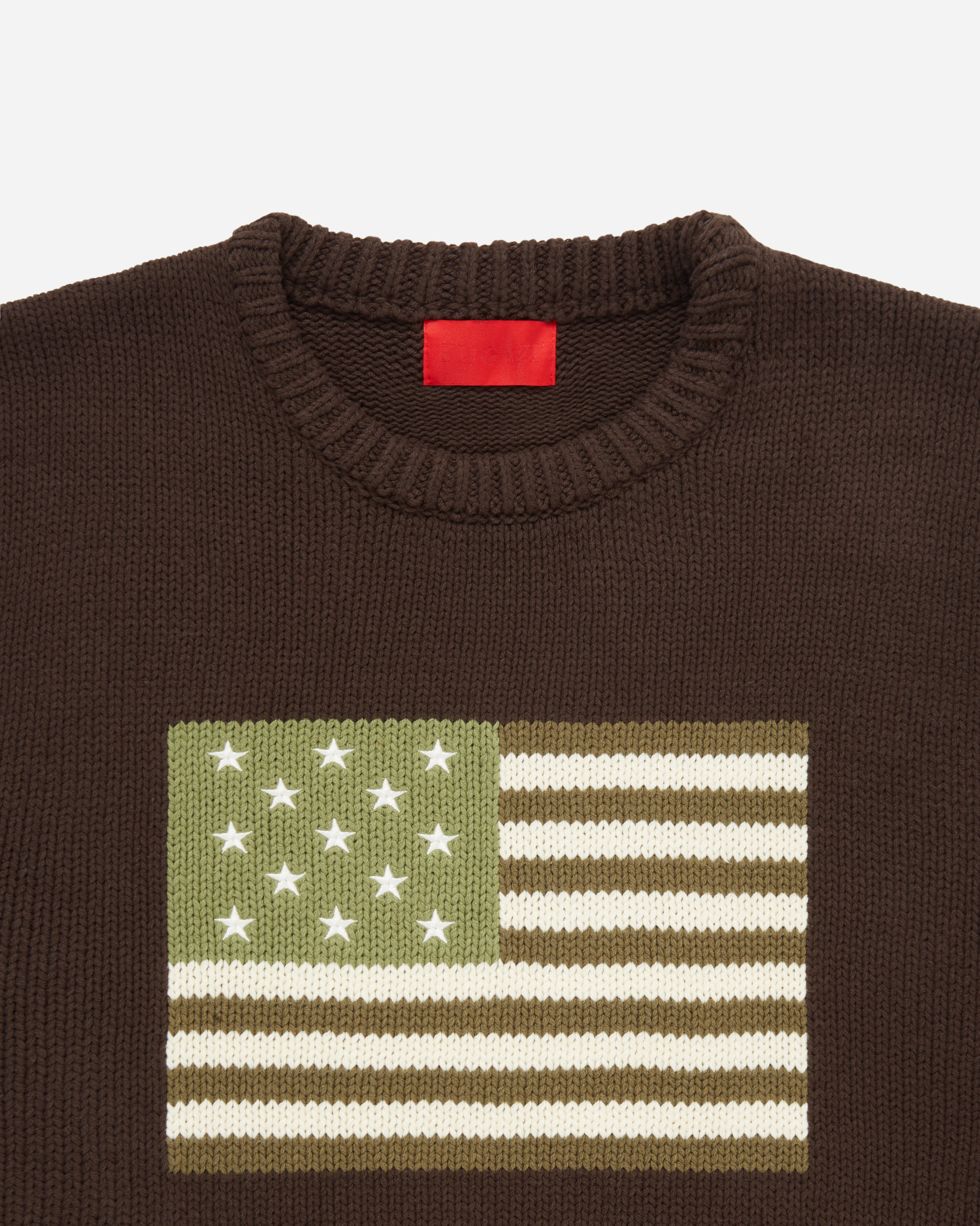 Fugazi: Men's Big Green Flag Sweater (Olive) | Dover Street Market