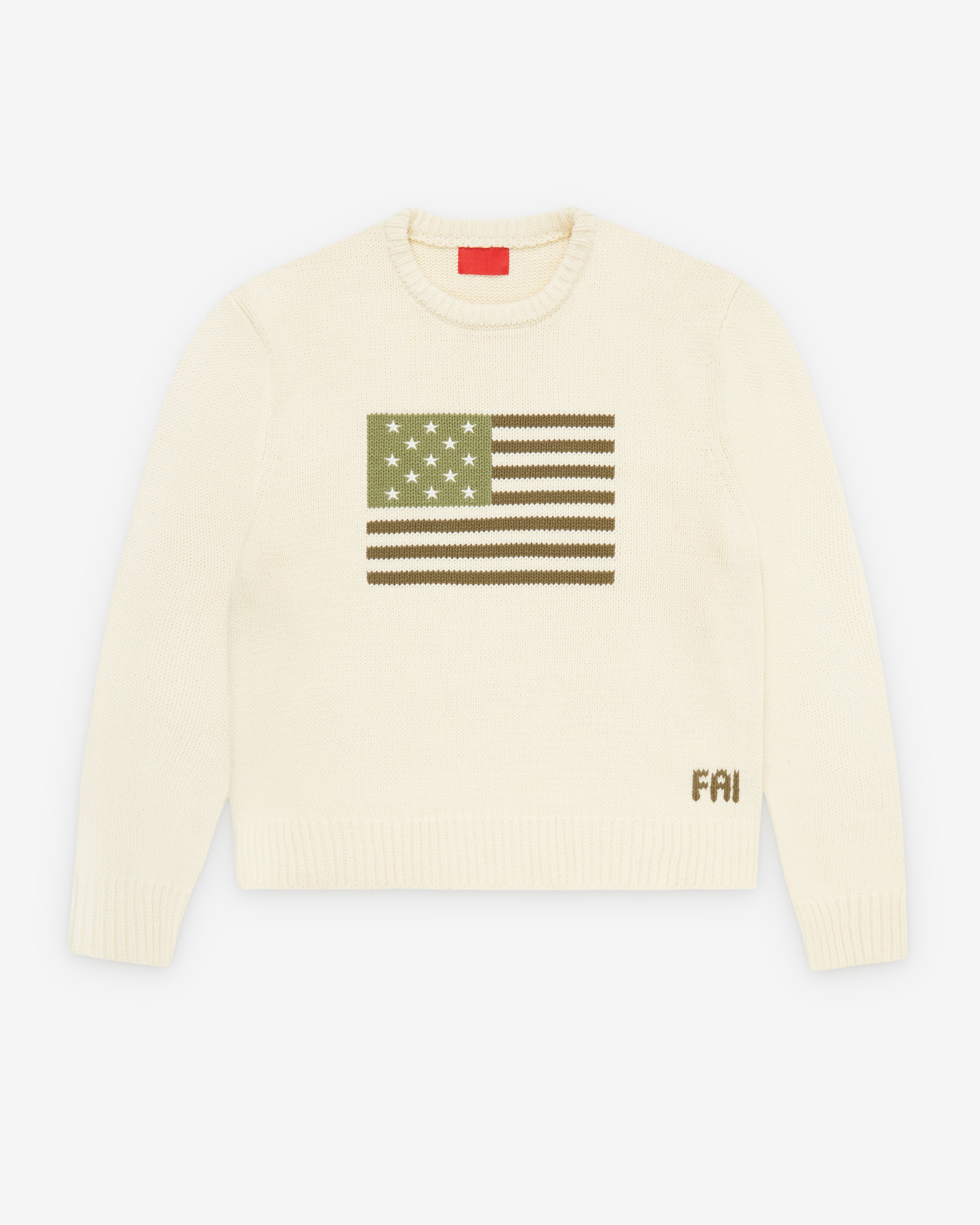 Fugazi: Men's Big Green Flag Sweater (Cream) | Dover Street Market