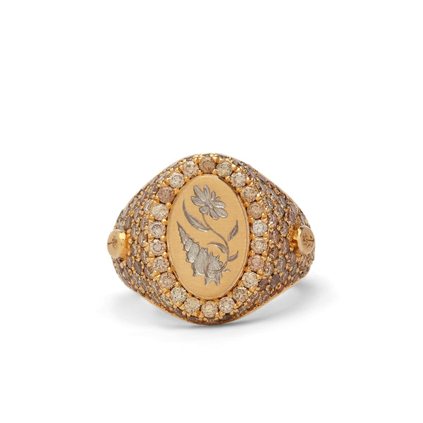 Castro Smith - Conch & Flower Pave Signet Ring - (White)