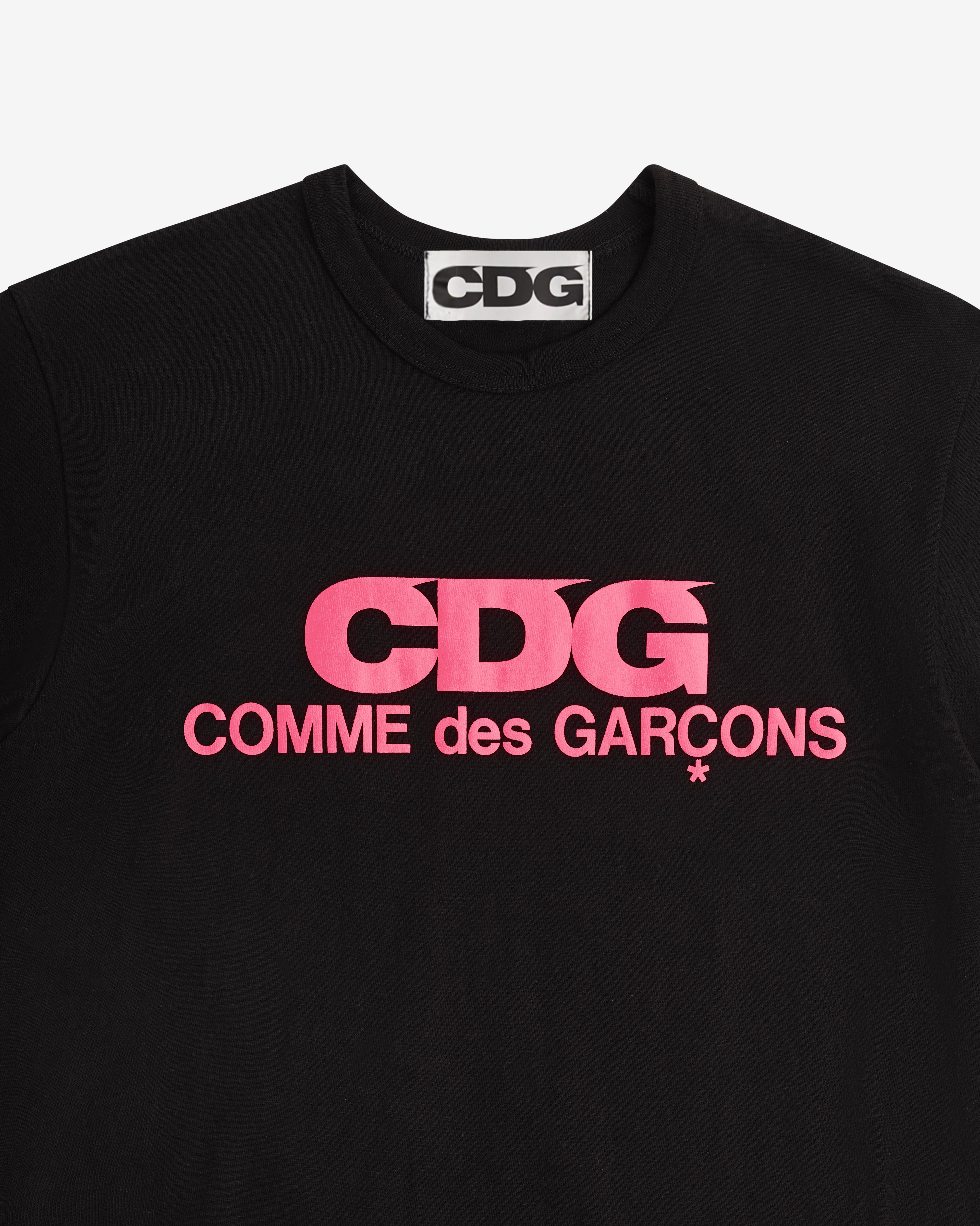 CDG: Pink Logo T-Shirt (Black) | Dover Street Market London