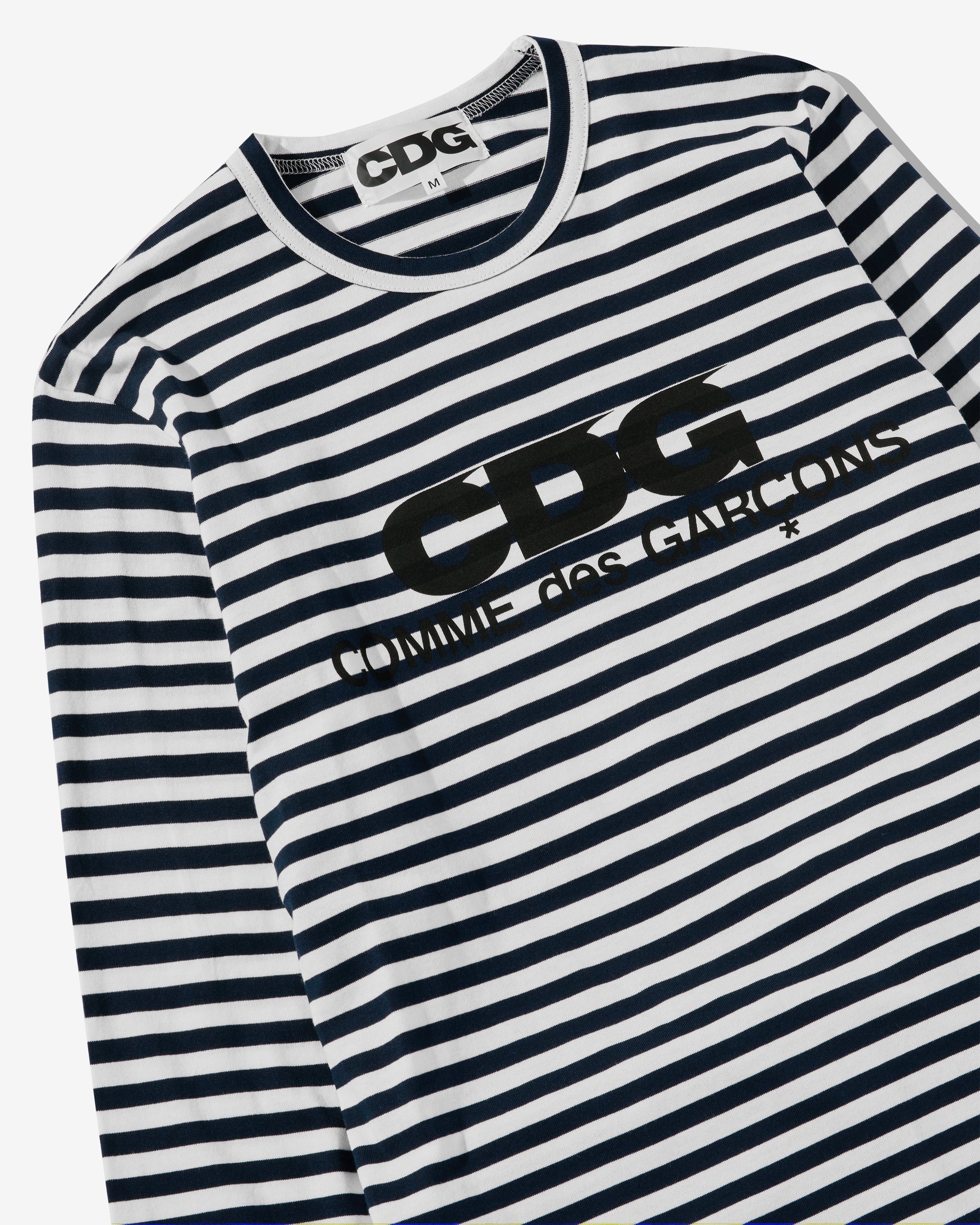 Mens Cdg Striped Tee CDG Striped Long Sleeve T-Shirt (Navy)