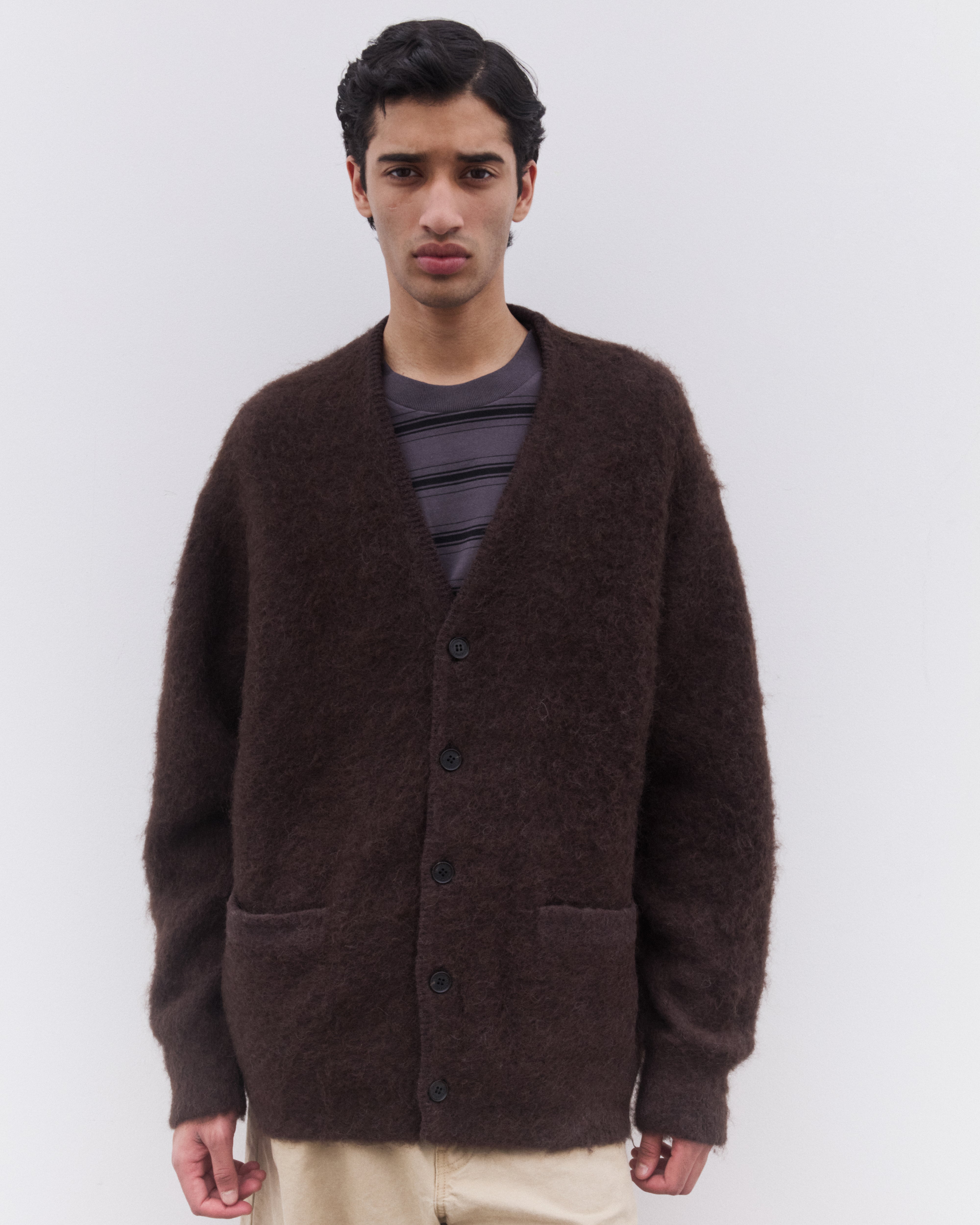 CDG Homme: Men's Brushed Knit Cardigan (Brown) | Dover Street