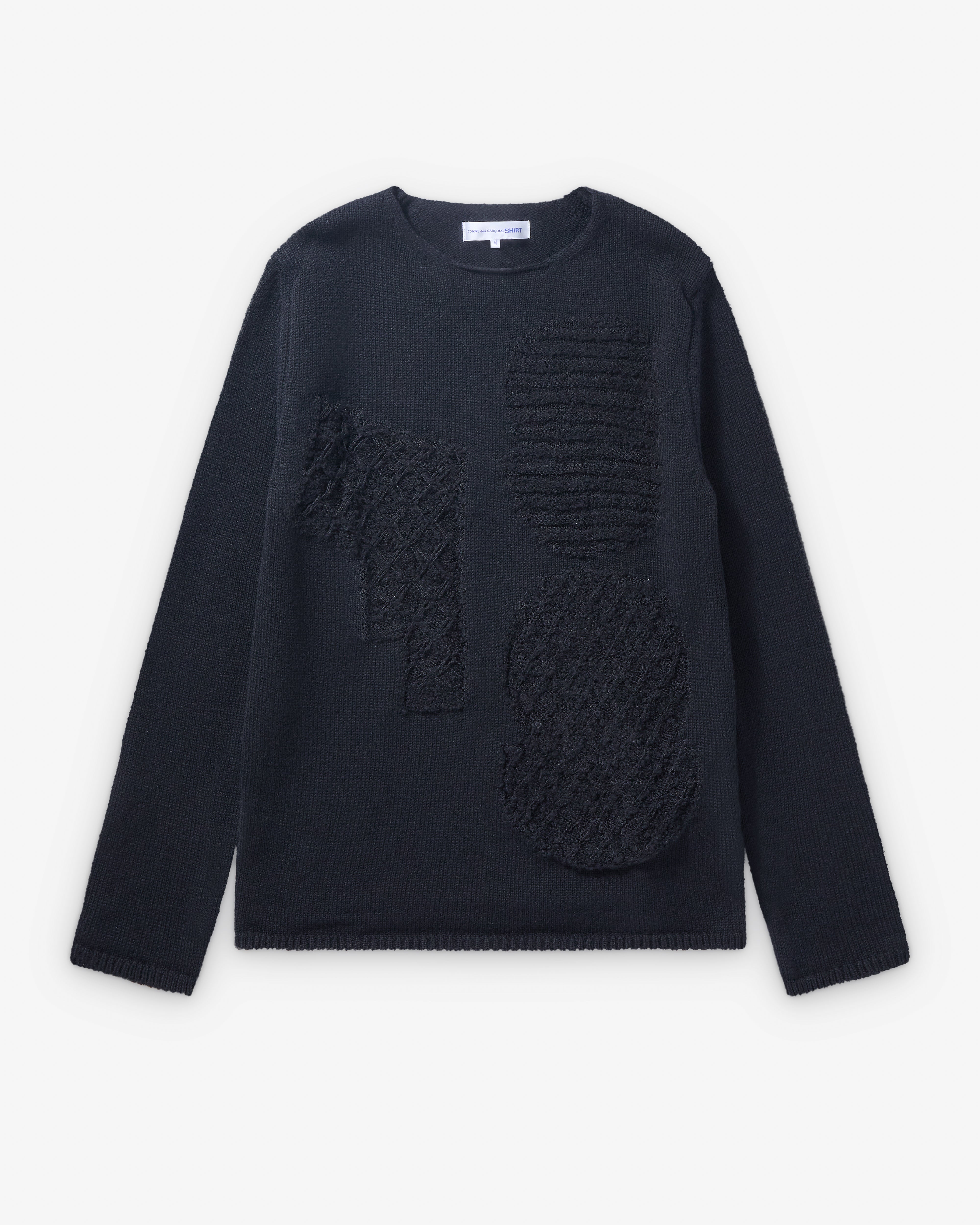 CDG Shirt: Men's Patchwork Sweater (Black) | Dover Street Market