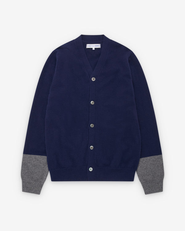 CDG Shirt Forever - V-Neck Contrast Cardigan - (Navy/Grey)
