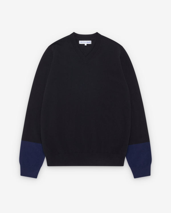 CDG Shirt Forever - V-Neck Contrast Jumper - (Black/Navy)