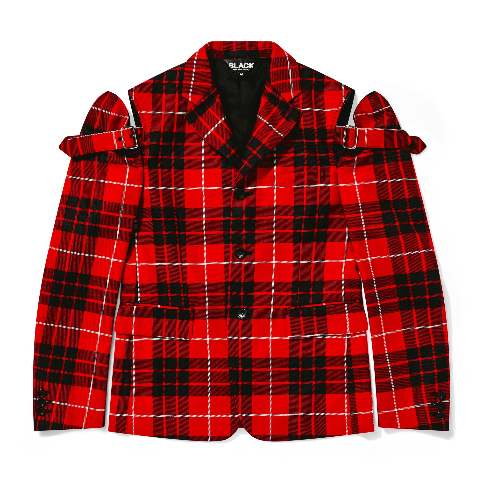 BLACK Comme des Garçons - Tartan Wool Buckled Shoulder Jacket - (Red/Black) view 1