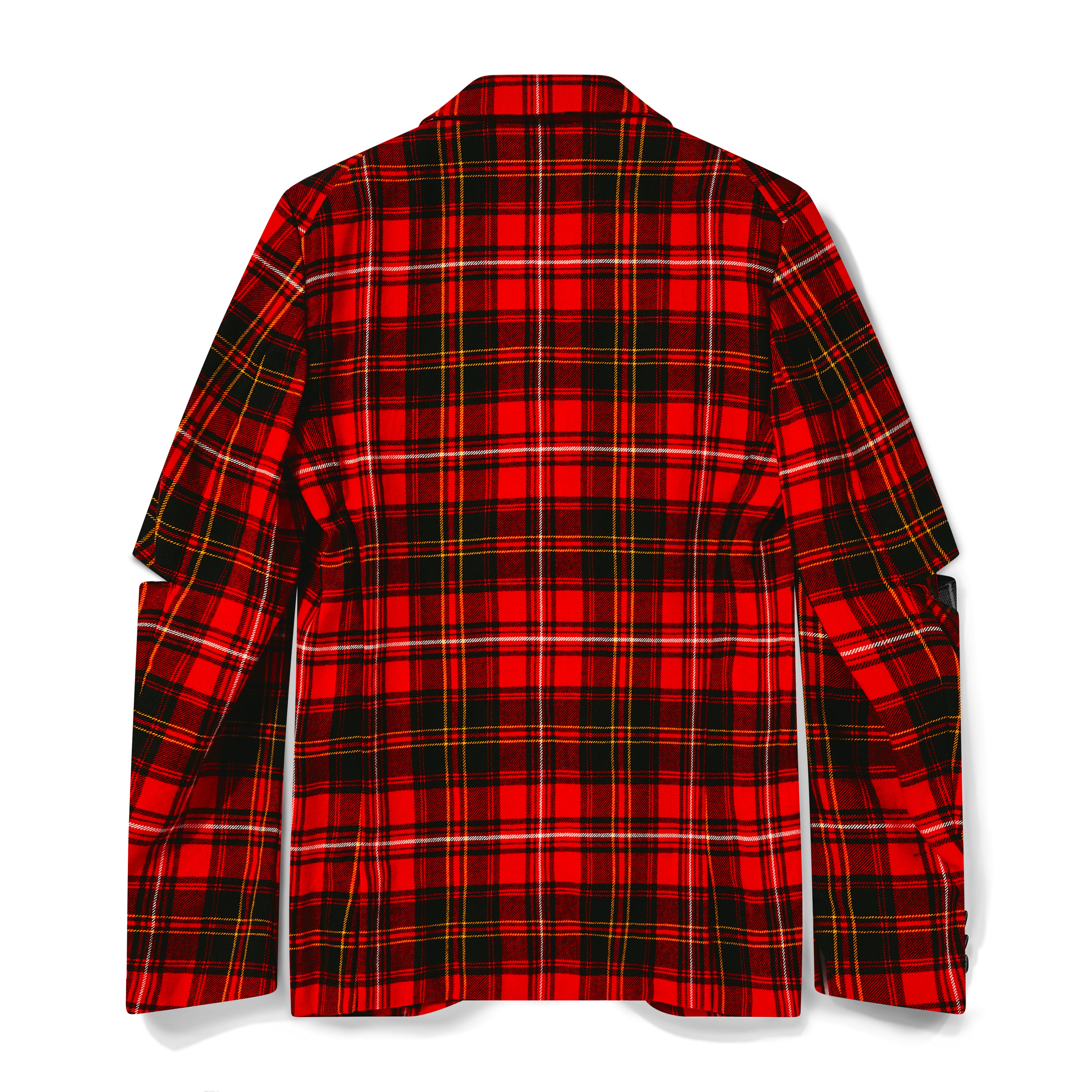 BLACK Comme des Garcons Tartan Wool Buckled Sleeve Jacket Red Black