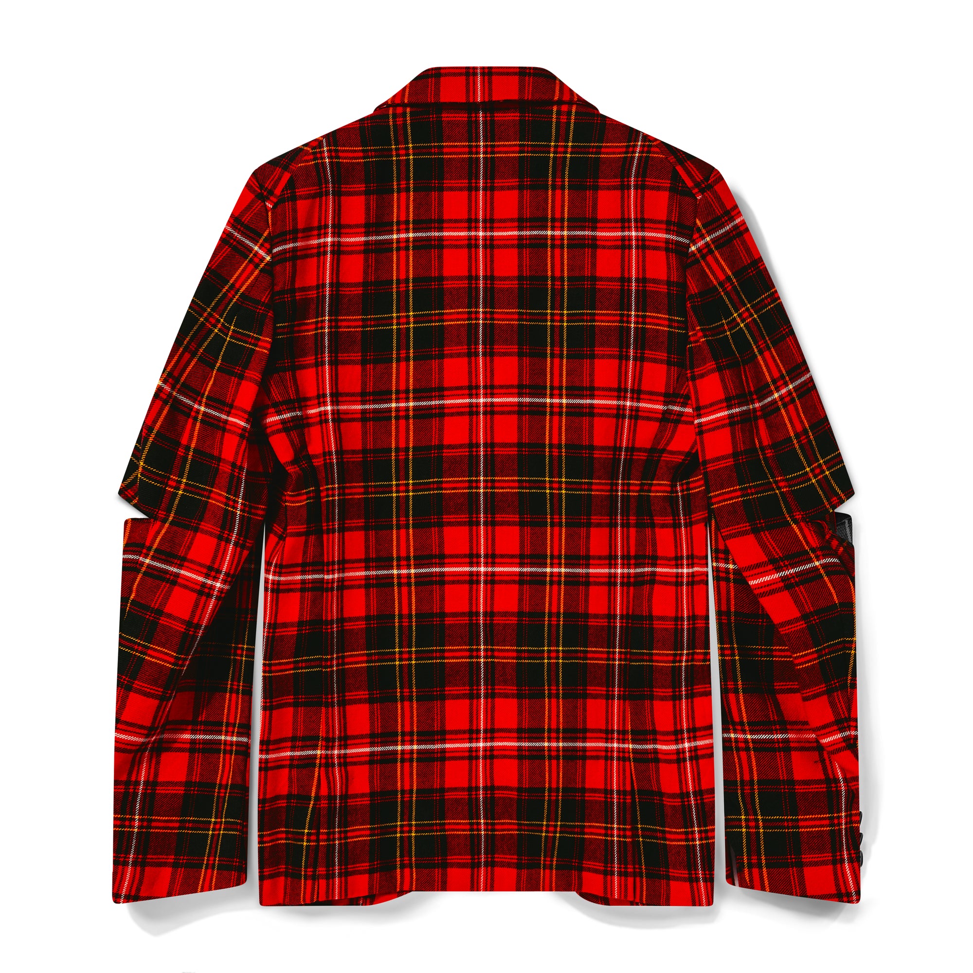 BLACK Comme des Garçons: Tartan Wool Buckled Sleeve Jacket (Red