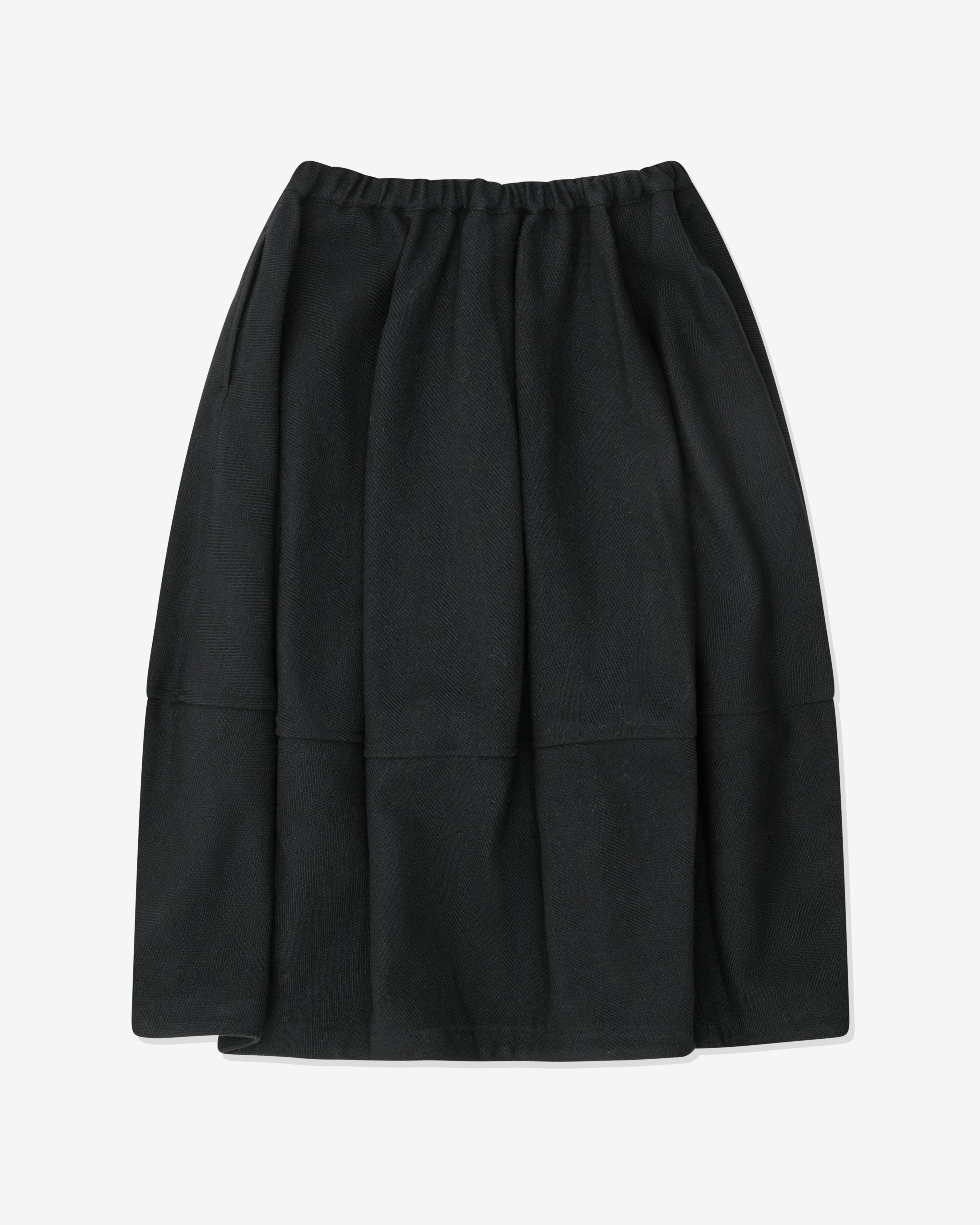 Black Comme des Garçons: Wool Tweed Herringbone Skirt (Black