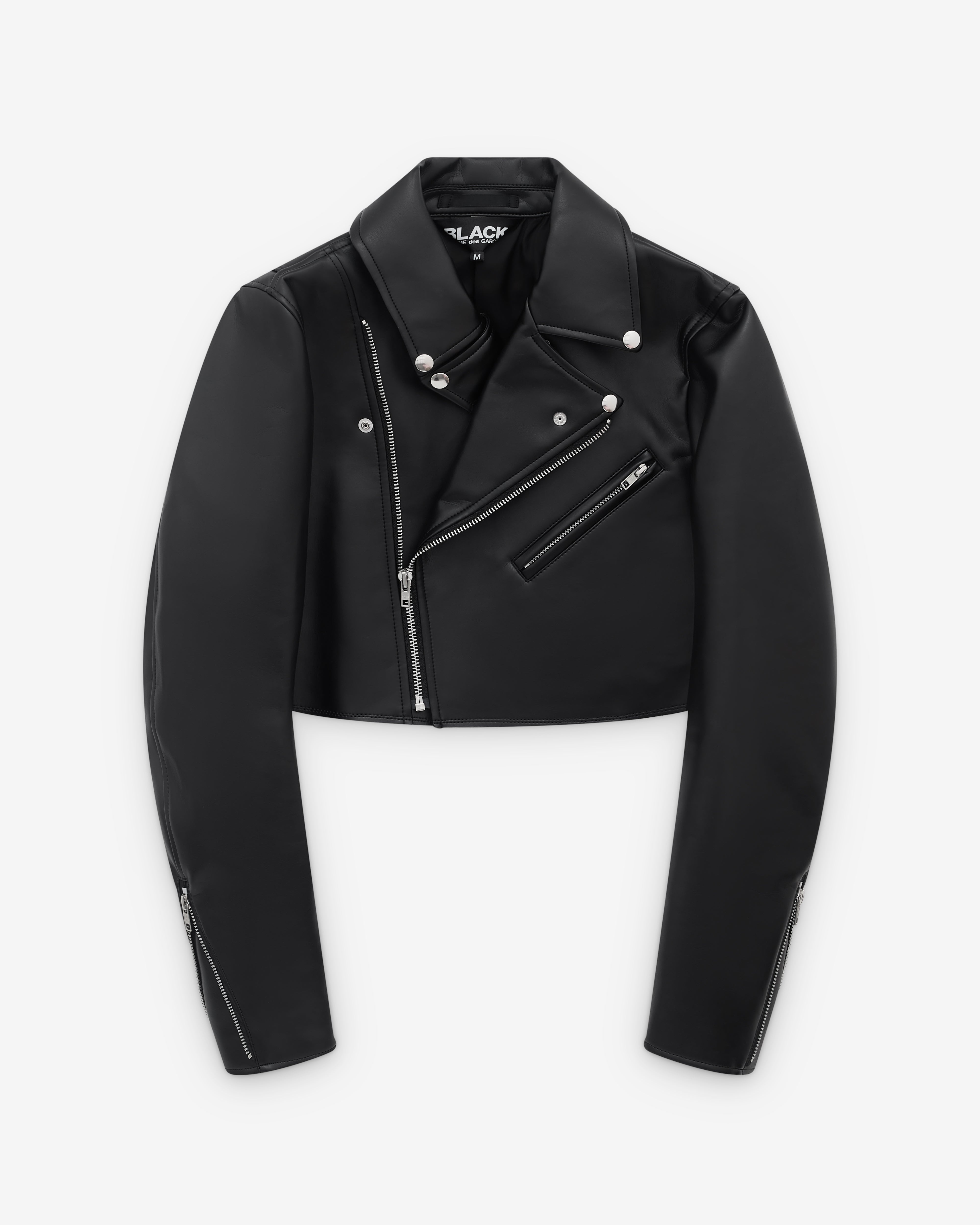 Black Comme des Garçons: Cropped Biker Jacket (Black) | Dover