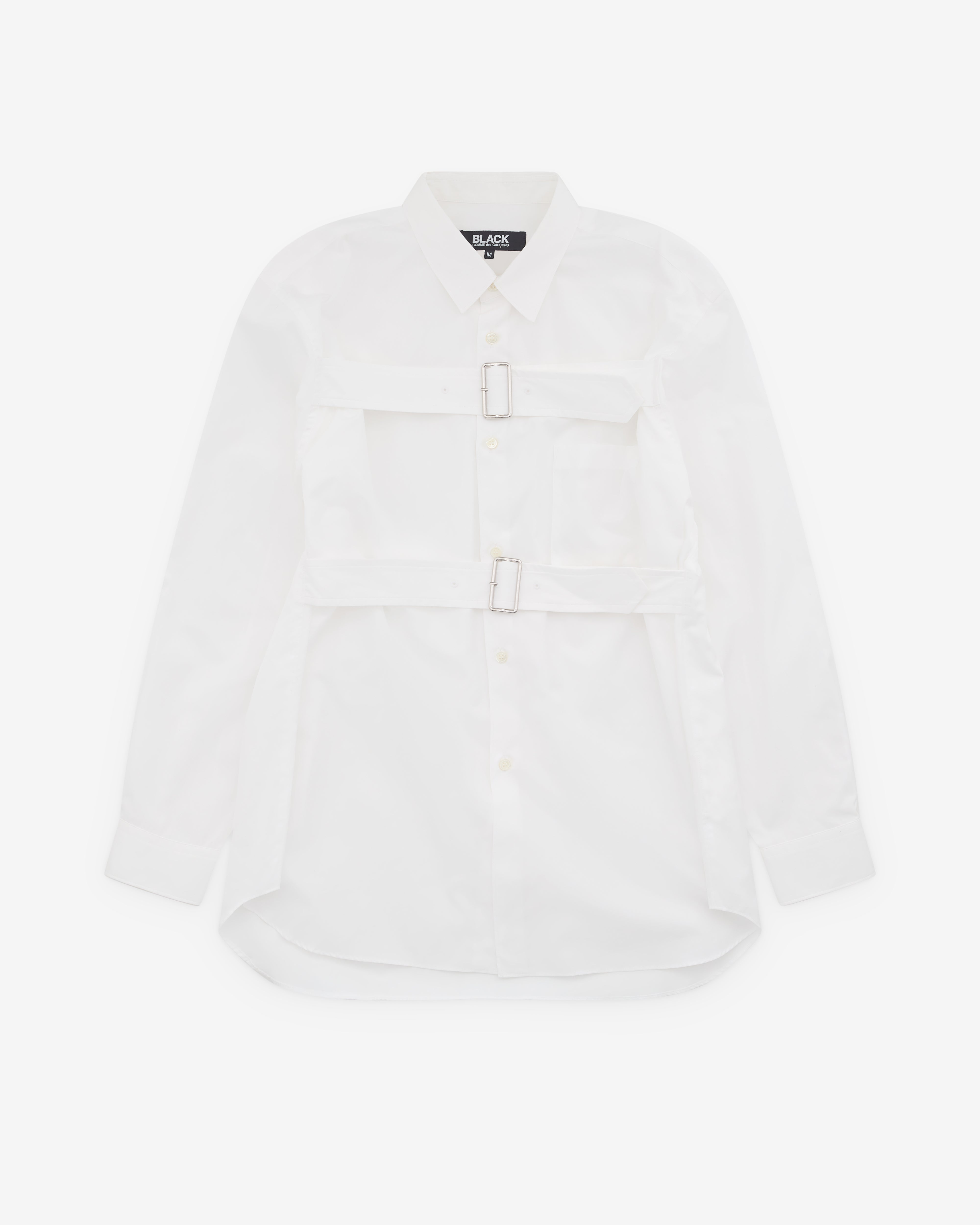 Black Comme des Garçons: Double Buckle Shirt (White) | DSML E-SHOP