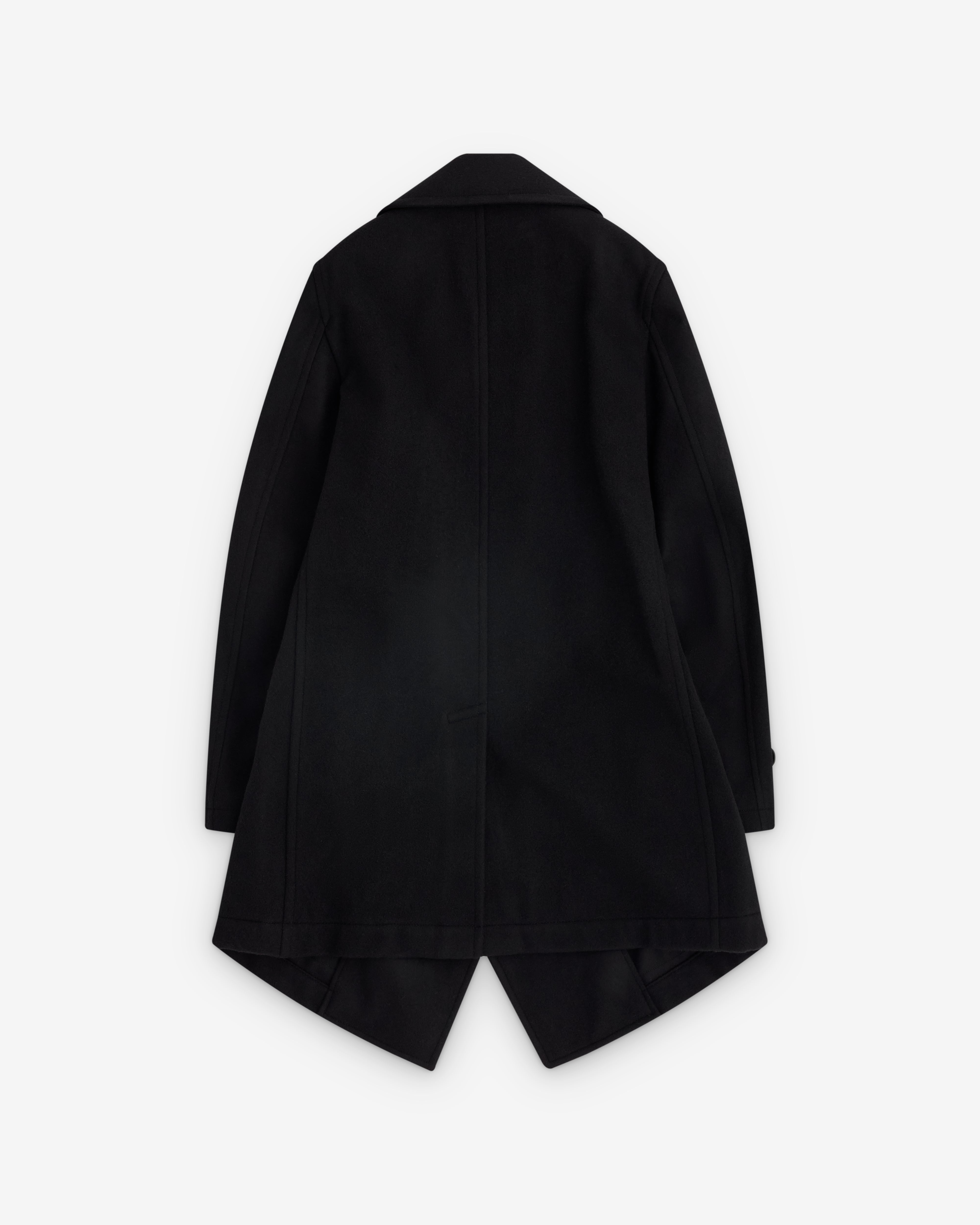 Black Comme des Garçons: Wool Double Breasted Split Coat (Black