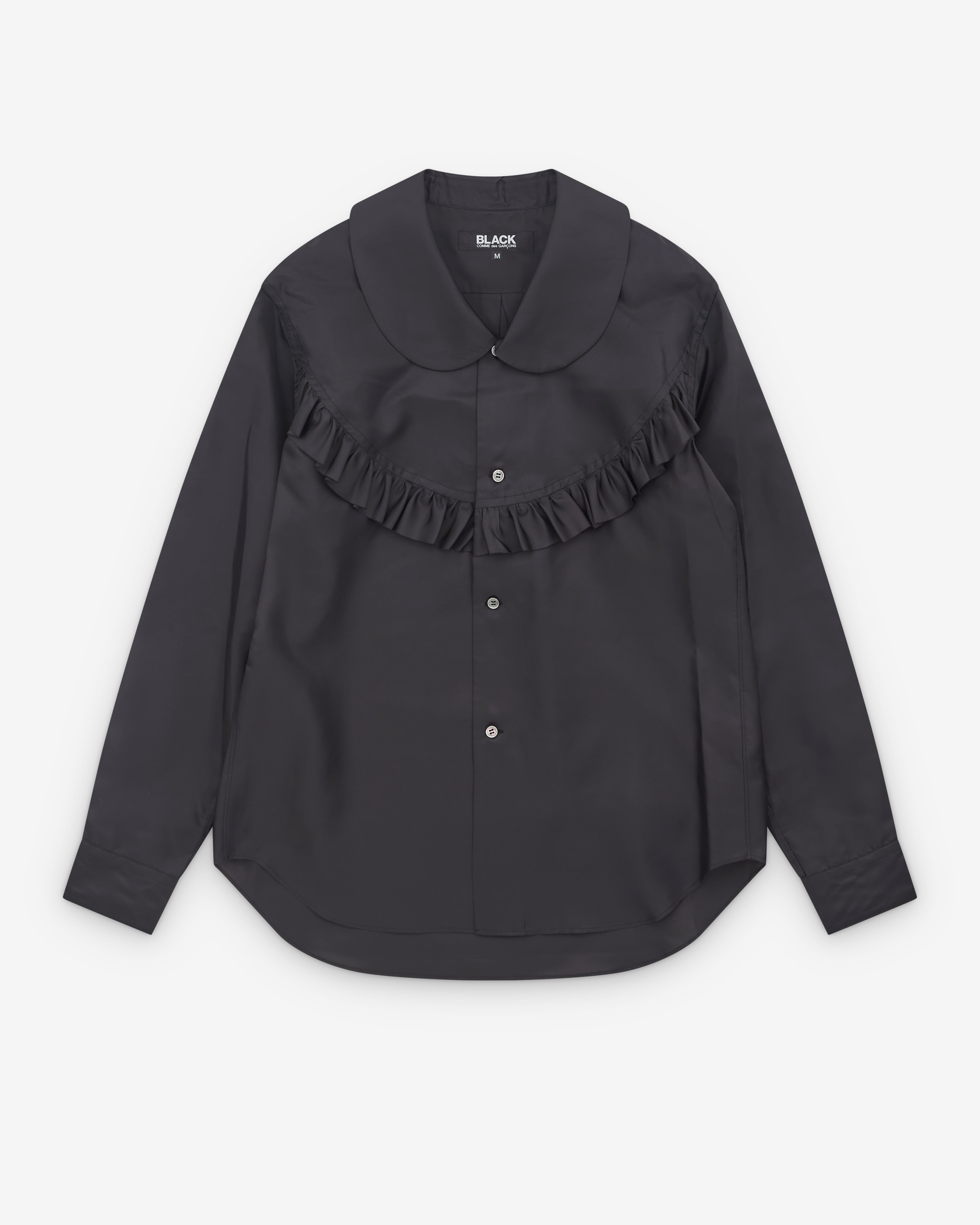 Black Comme des Garçons: Round Collar Ruffle Yoke Shirt (Black