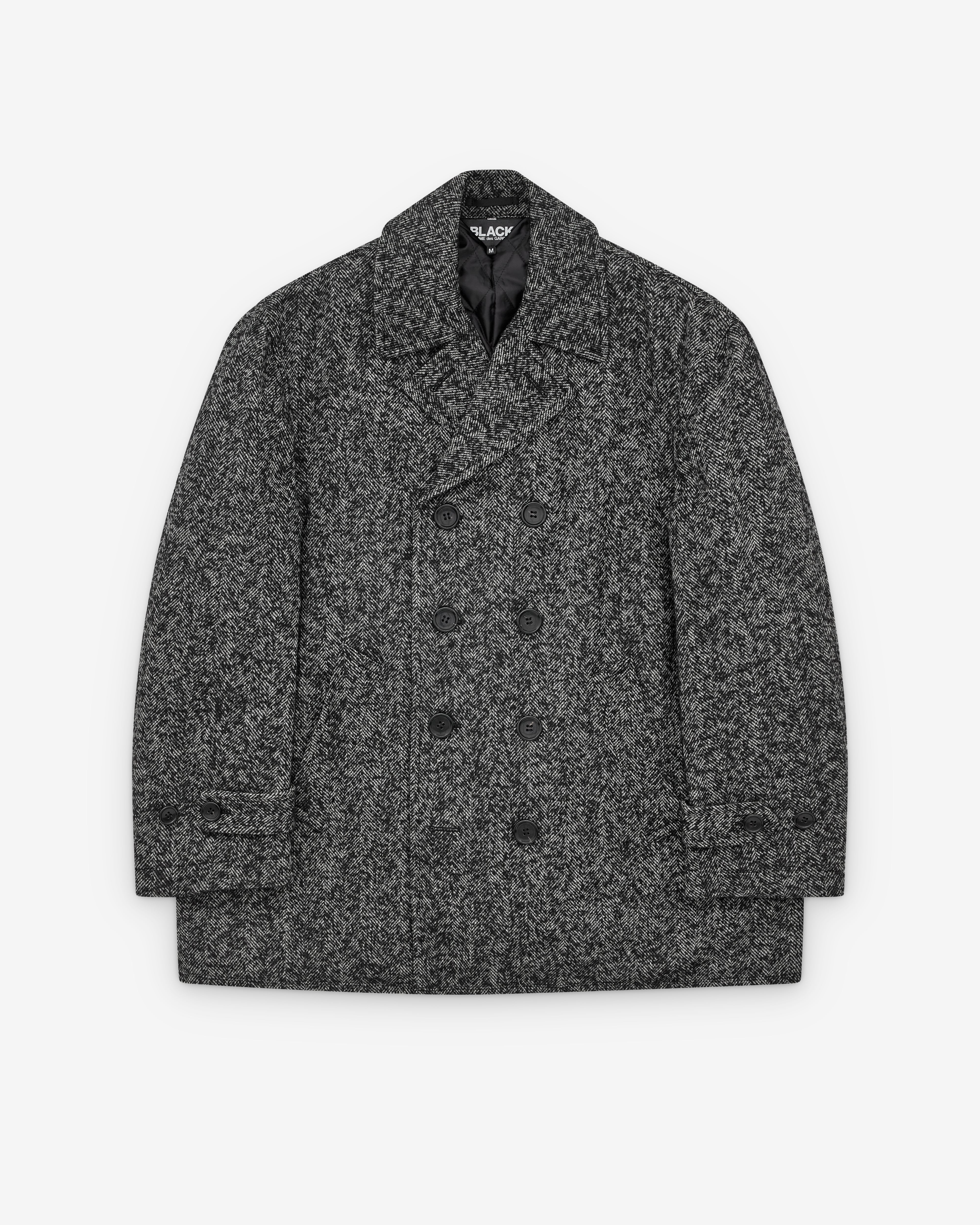 Black Comme des Garçons: Double Breasted Herringbone Coat (Black