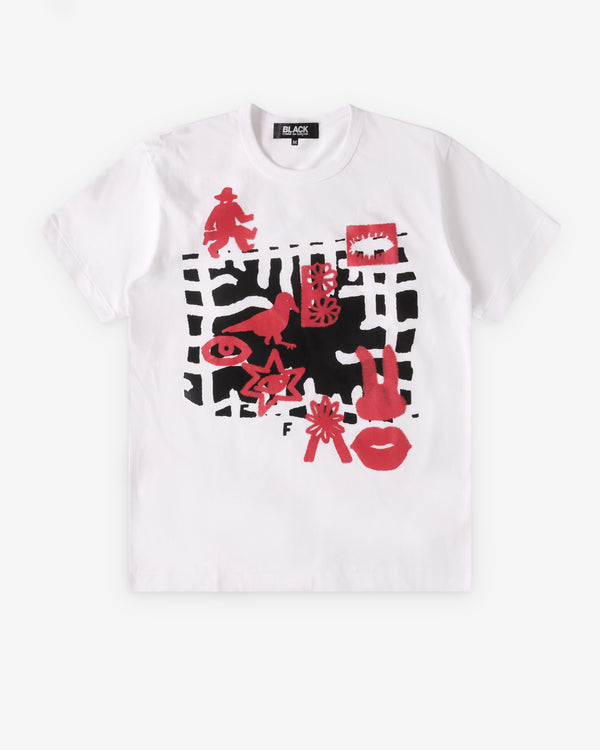 Black Comme des Garçons - Print T-Shirt - (White/Red/Black)