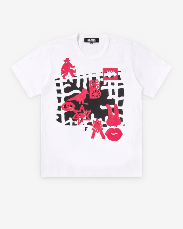 Black Comme des Garçons - Print T-Shirt - (White/Red/Black)