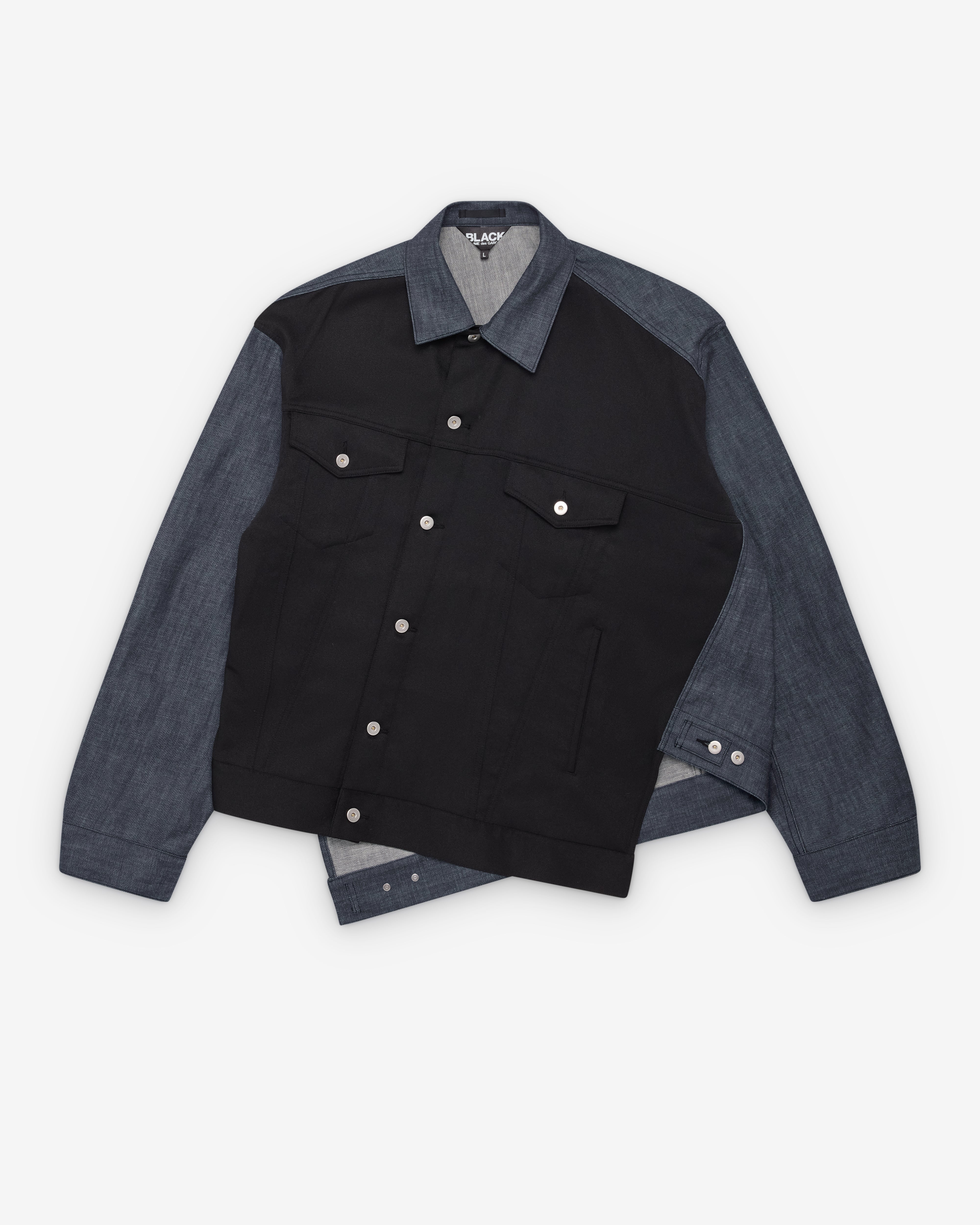 Black Comme des Garçons: Bias Cut Denim Jacket (Indigo/Black