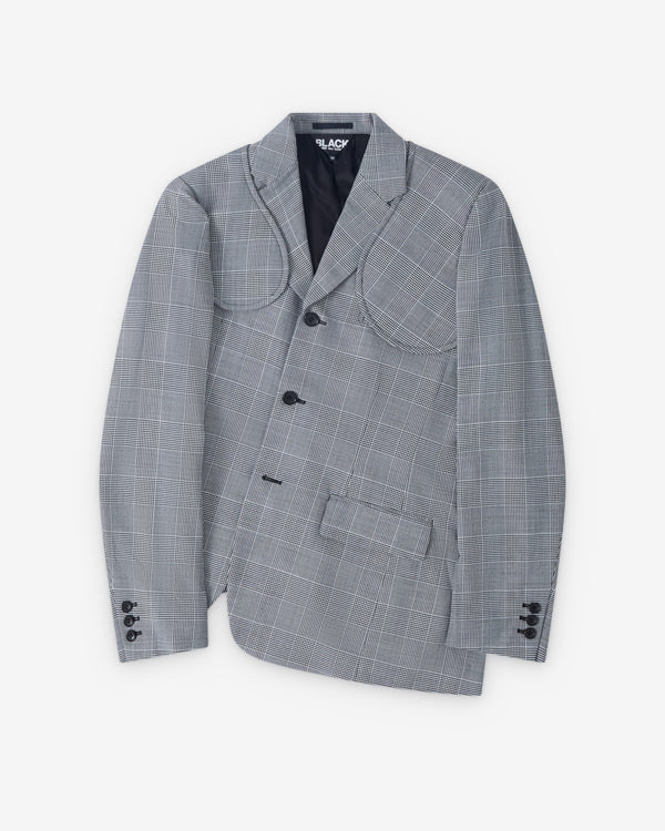 Black Comme des Garçons - Houndstooth  Asymmetric Check Blazer - (Black/White)