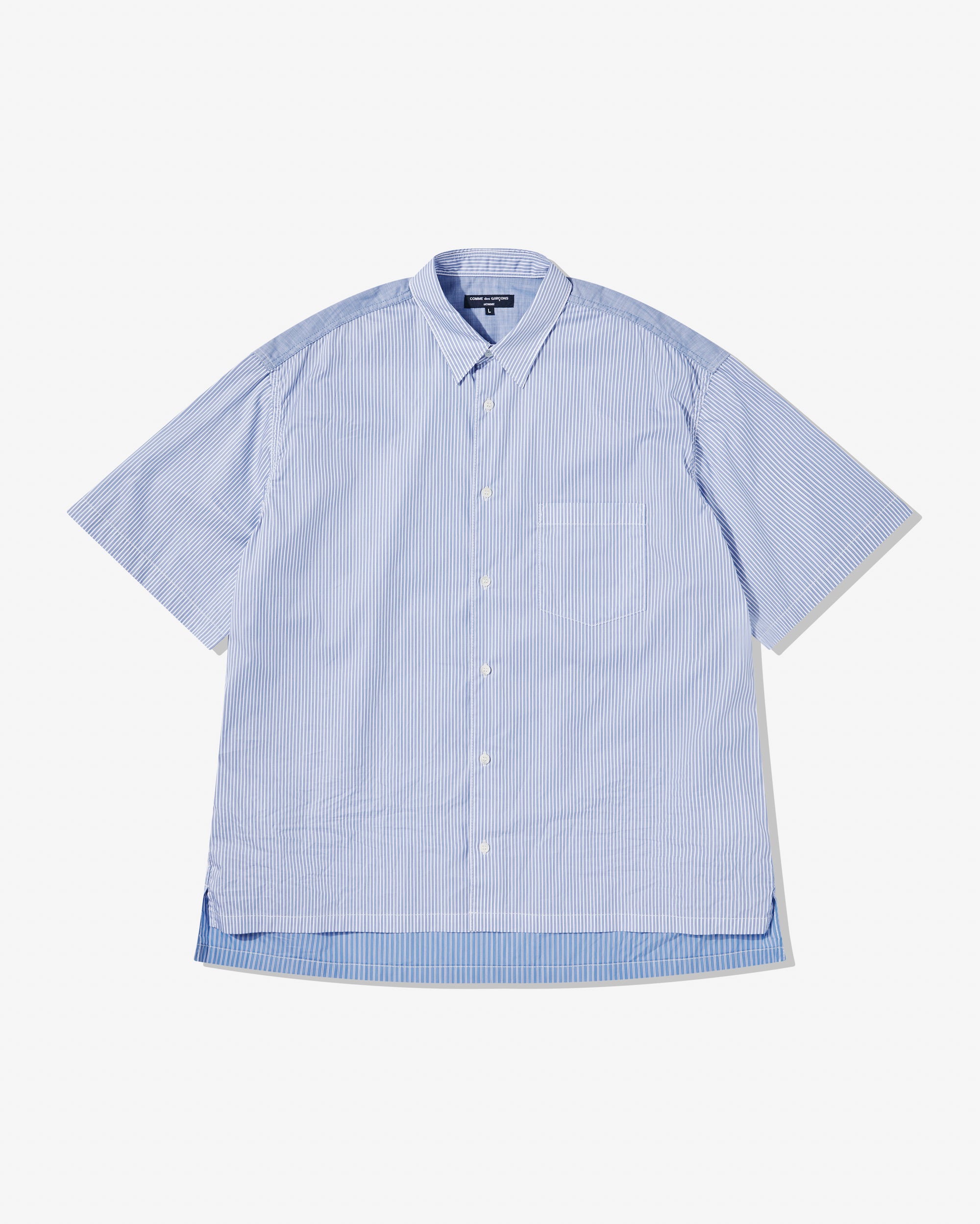Comme des Garçons Homme Men’s Striped Short Sleeve Shirt (Blue Stripe)