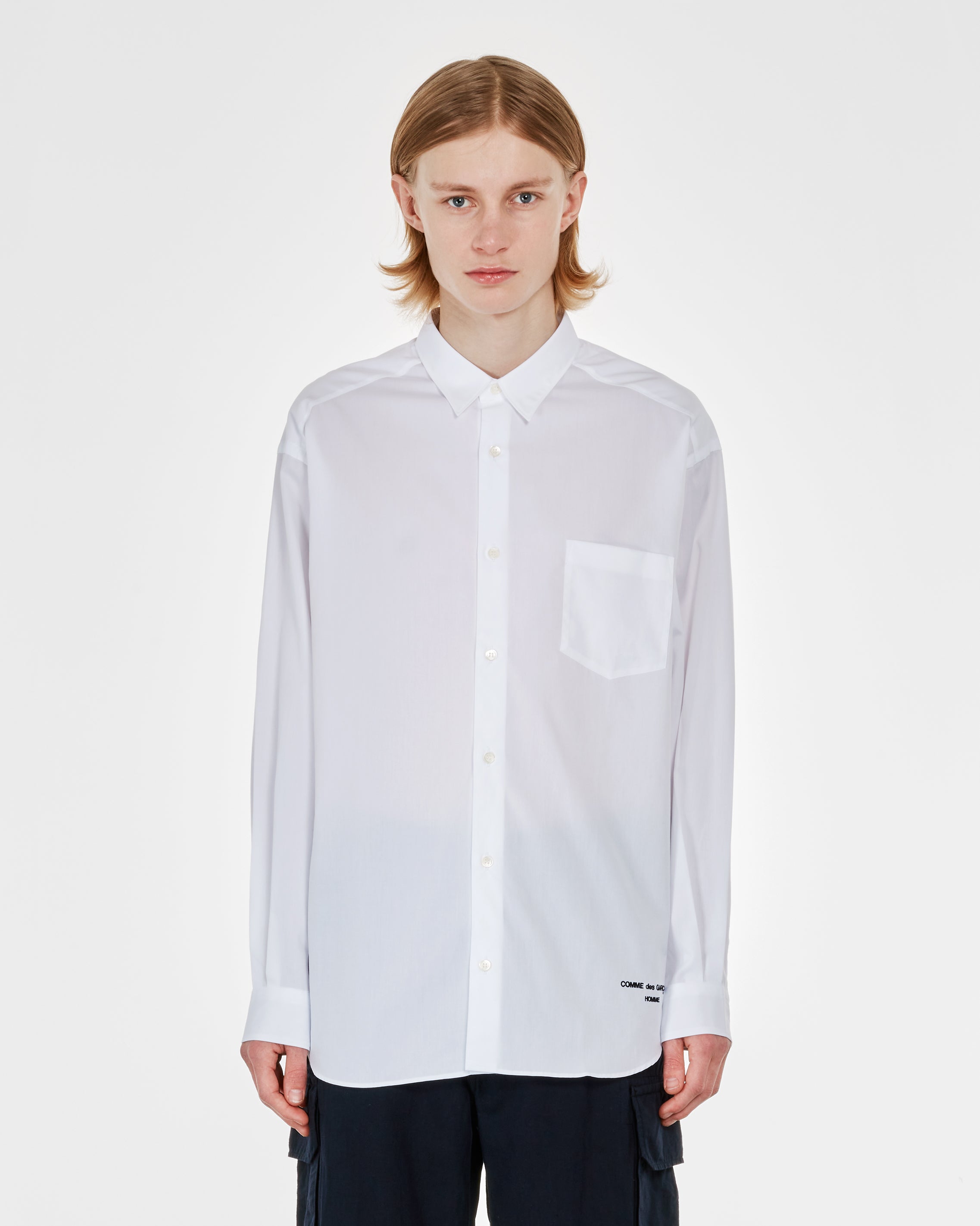 Comme des Garçons Homme: Men's Logo Shirt (White) | DSML E-SHOP
