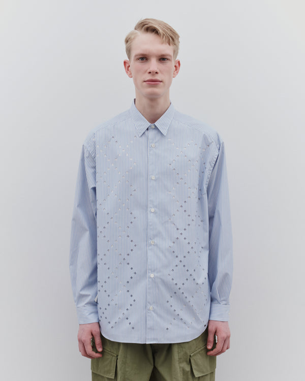 CDG Homme - Men’s Broad Stripe Cut-Out Shirt - (White/Navy)