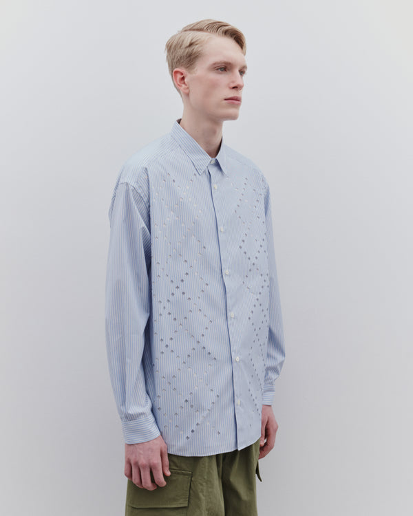 CDG Homme - Men’s Broad Stripe Cut-Out Shirt - (White/Navy)
