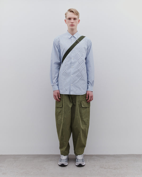 CDG Homme - Men’s Broad Stripe Cut-Out Shirt - (White/Navy)