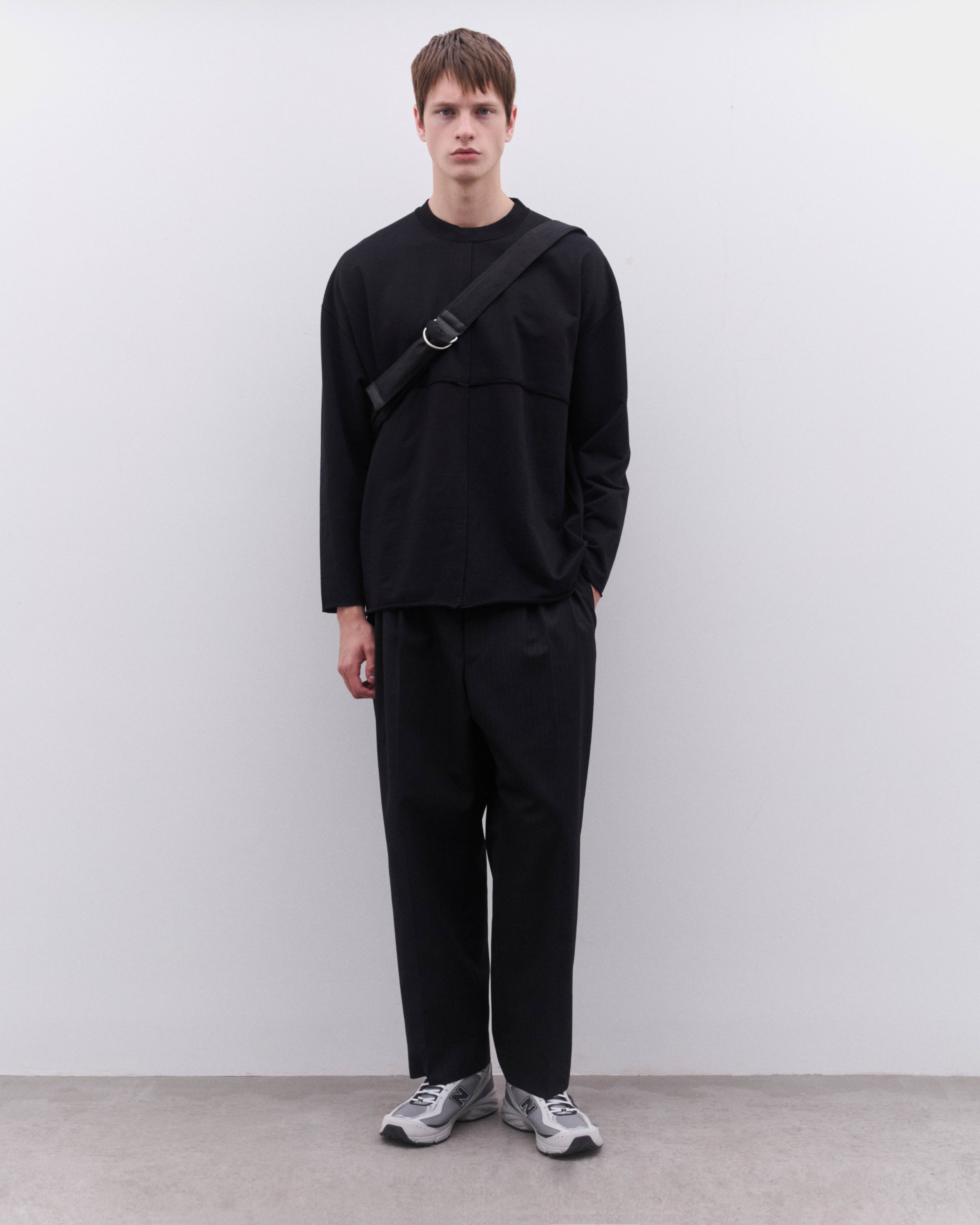 CDG Homme: Men's Pinstripe Pleated Trousers (Black) | Dover Street