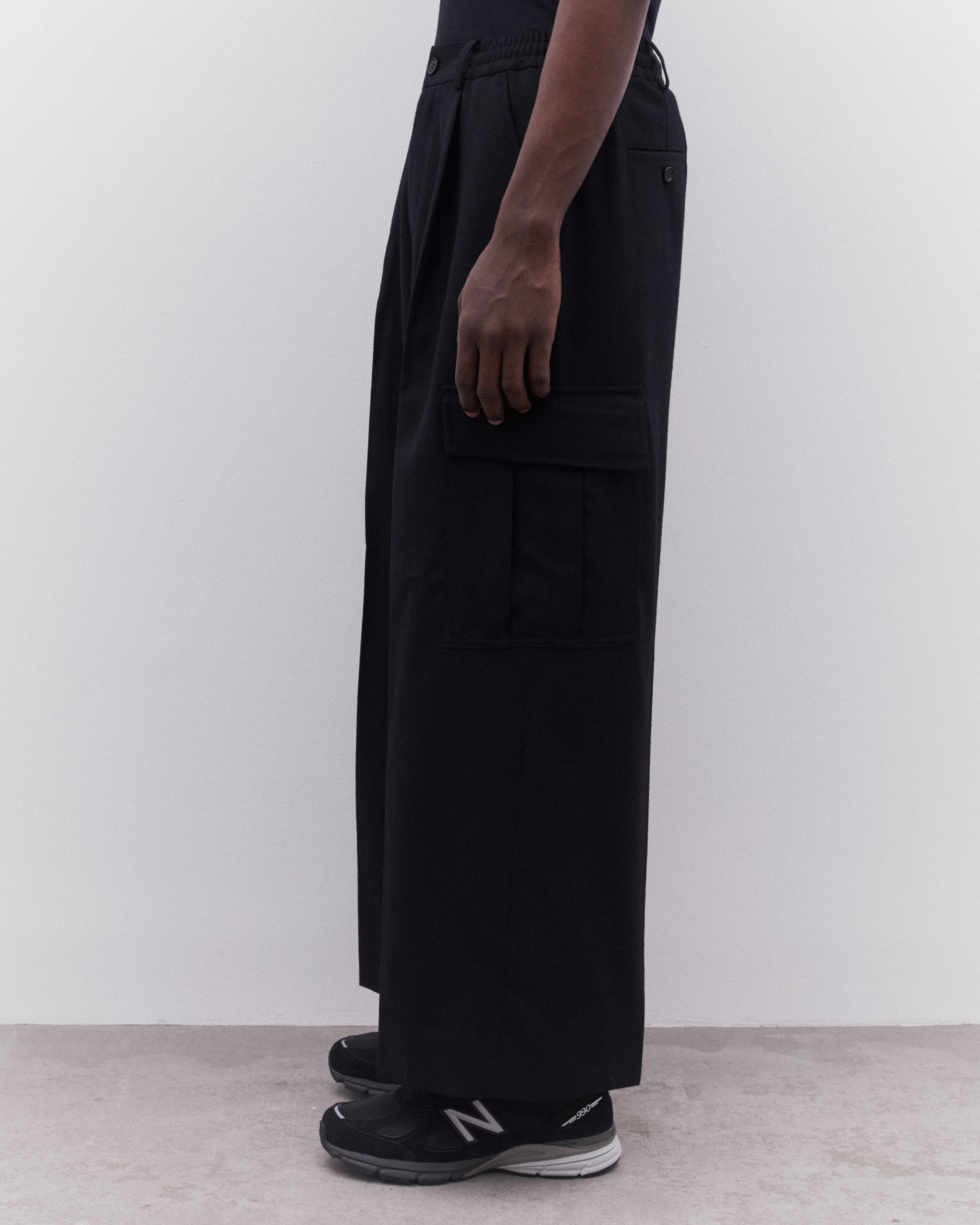 CDG Homme: Men's Wide Pleated Trousers (Black) | Dover Street