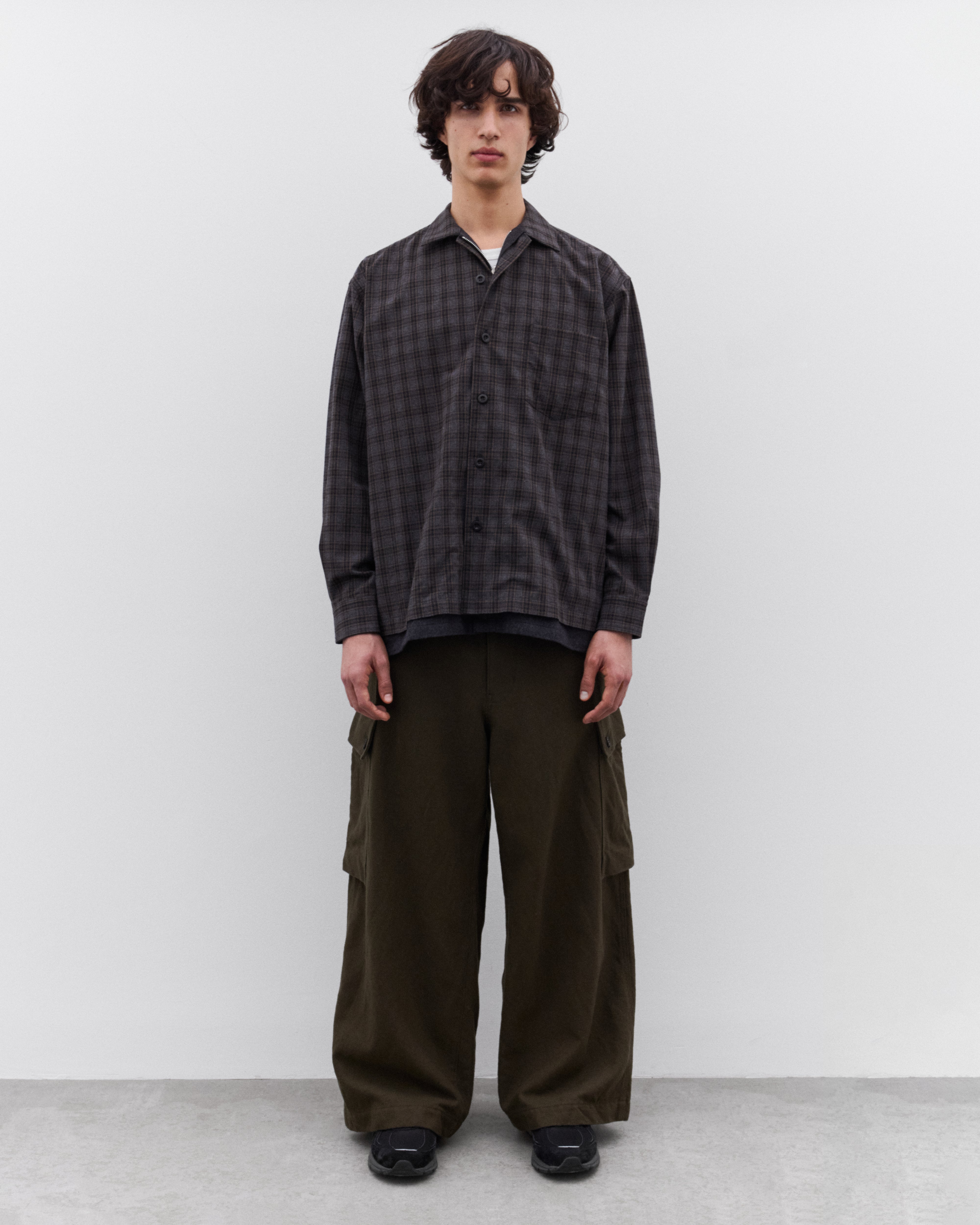 CDG Homme: Men's Step Hem Check Shirt (Charcoal) | Dover Street