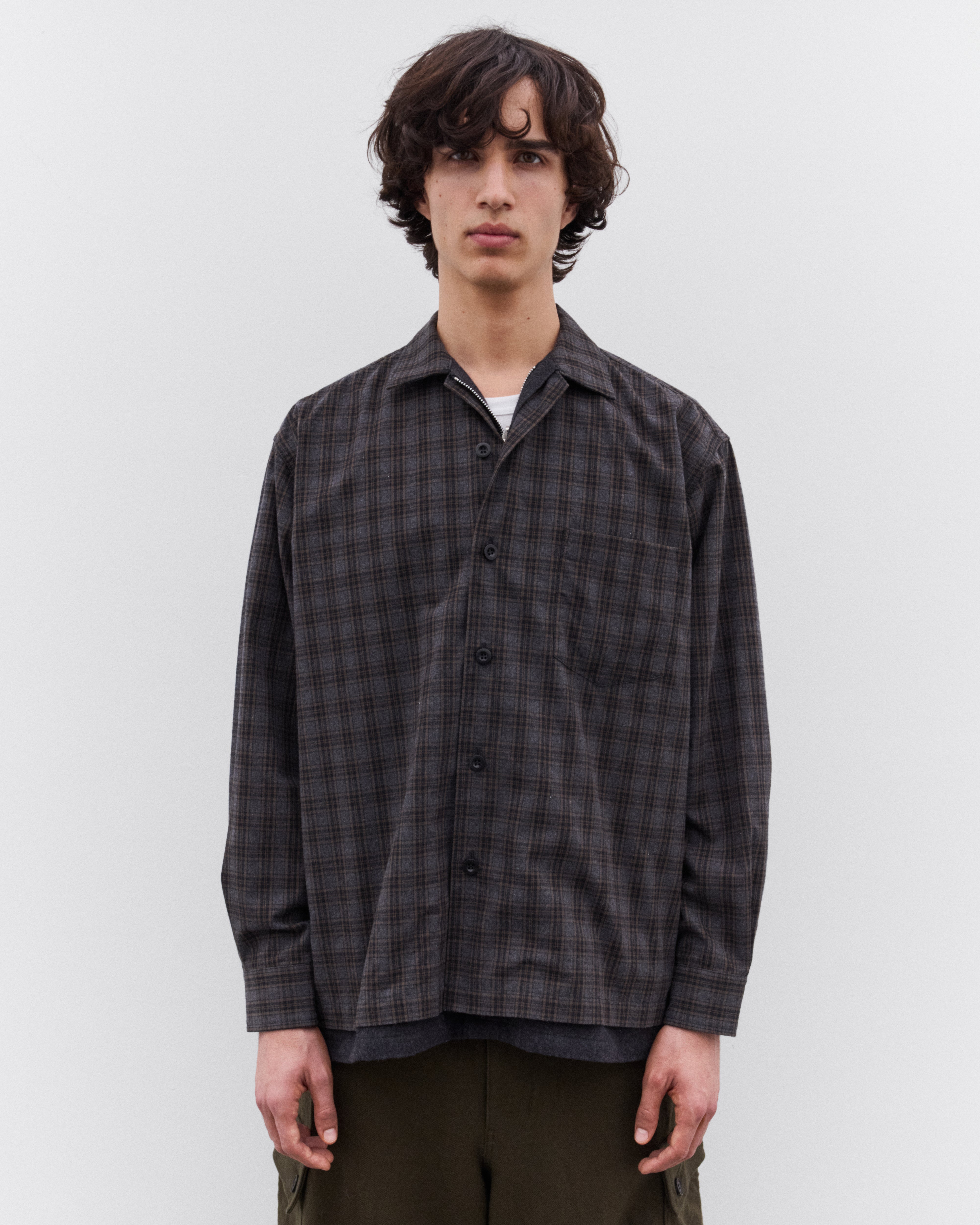 CDG Homme: Men's Step Hem Check Shirt (Charcoal) | DSML E-SHOP