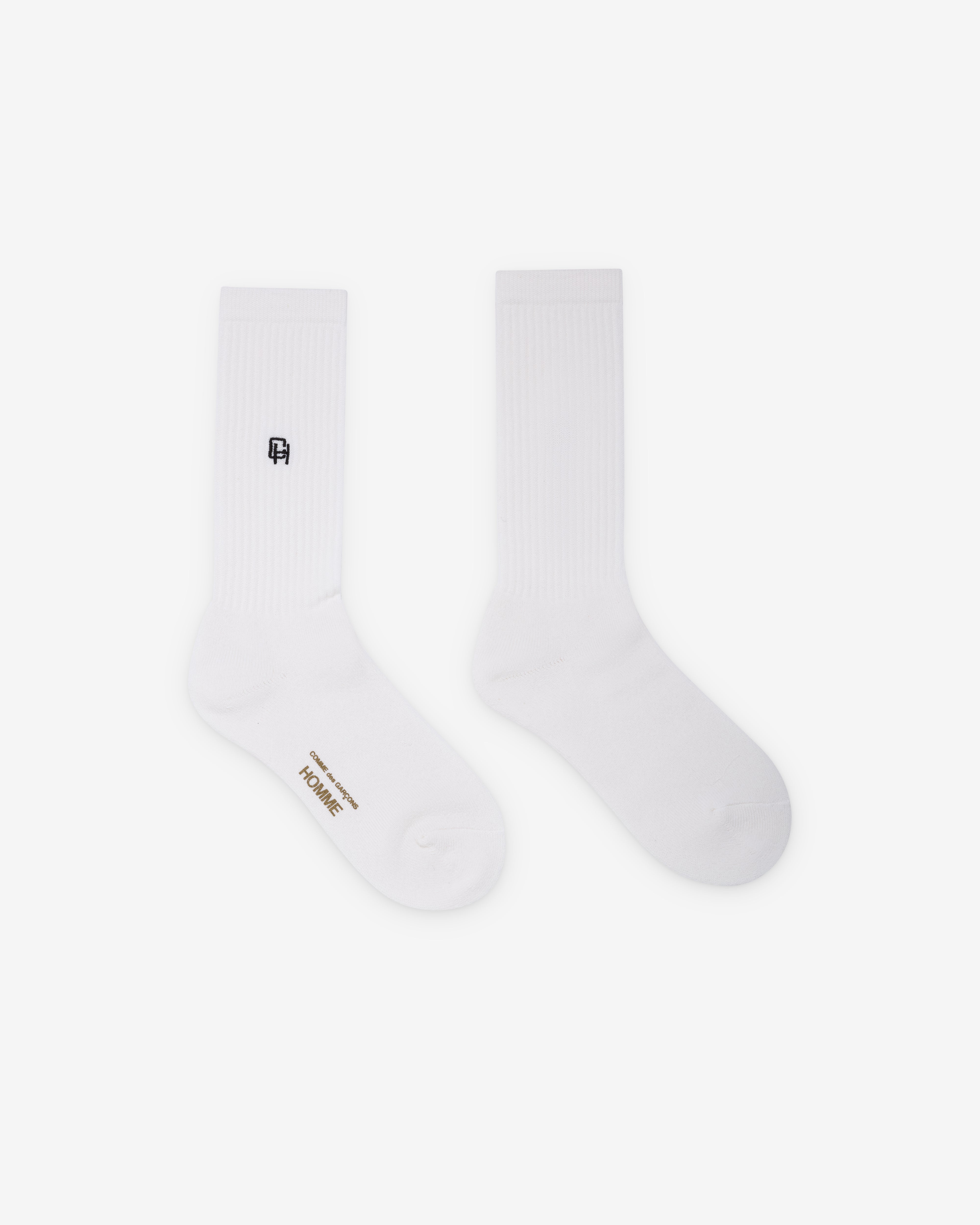 CDG Homme: Men's Logo Socks (White) | Dover Street Market London