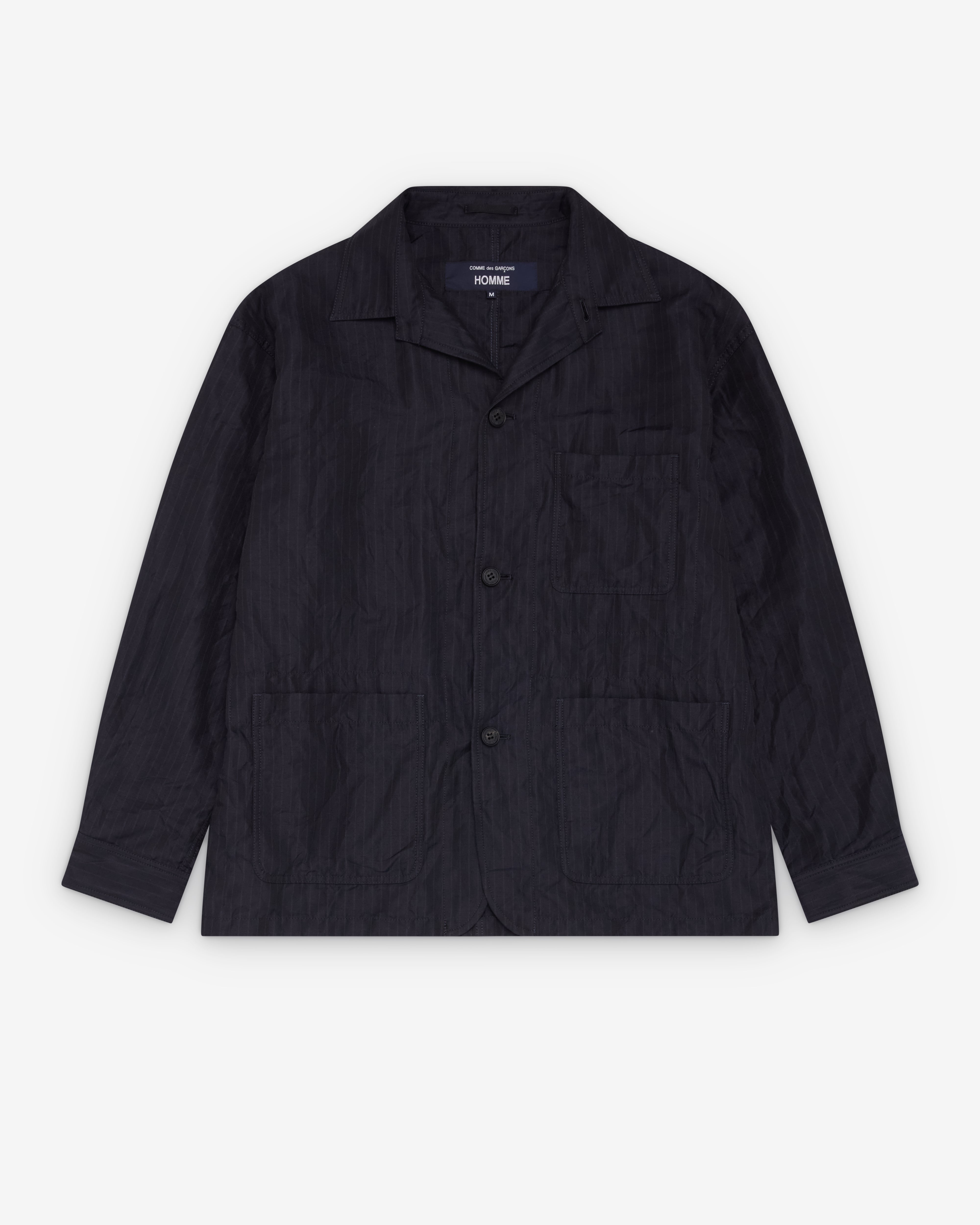 CDG Homme: Men's Striped Linen Twill Jacket (Navy) | Dover Street