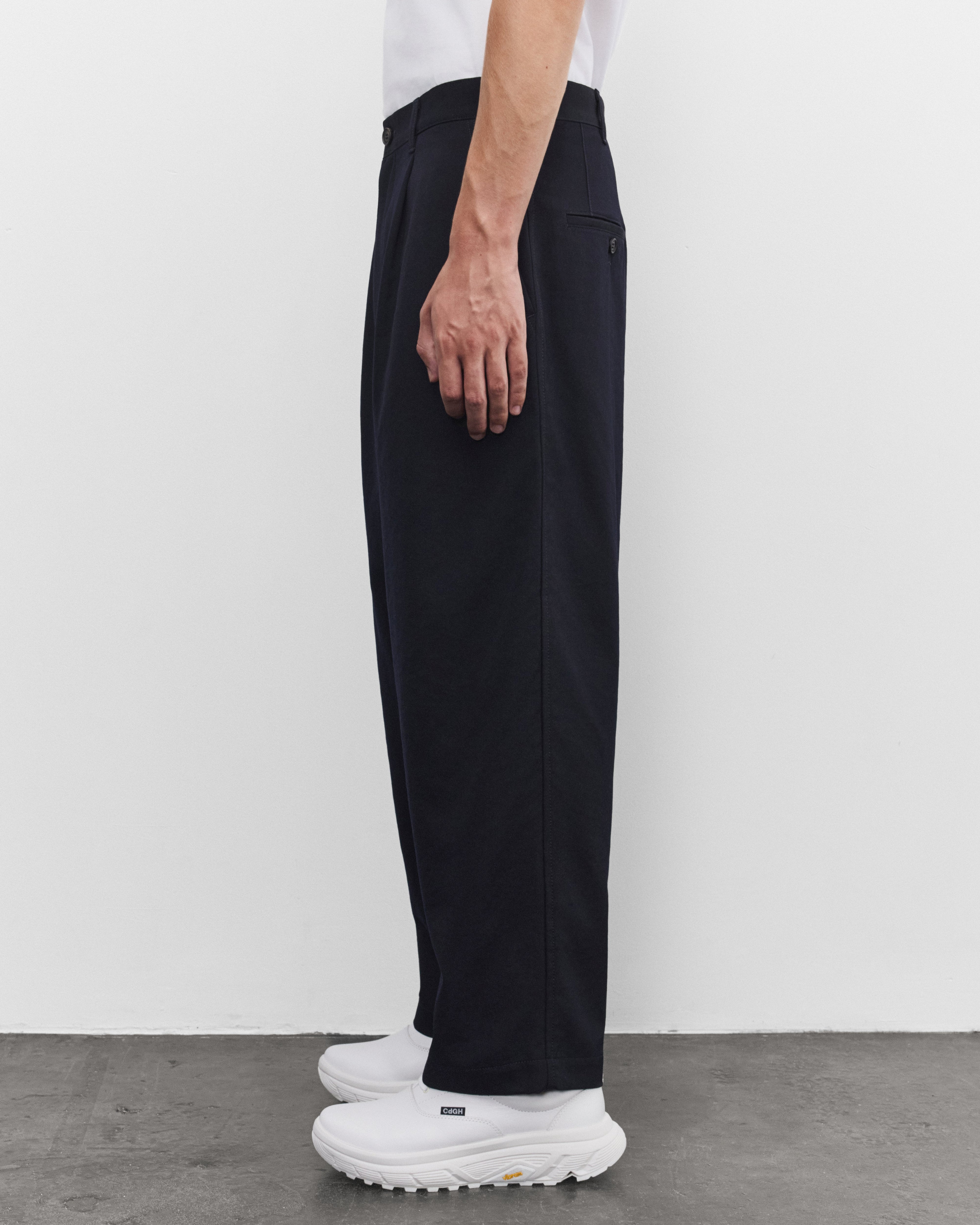 CDG Homme: Men's Wide Leg Trousers (Navy) | Dover Street Market London