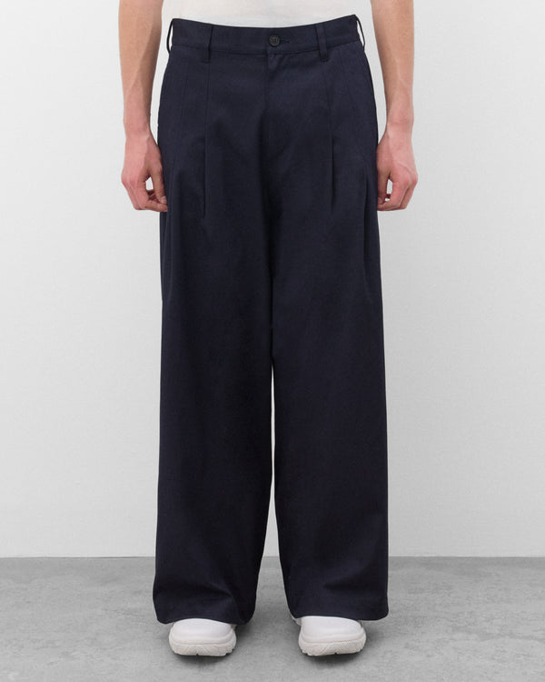CDG Homme - Men's Dual Pleated Wide Leg Trousers - (Navy)